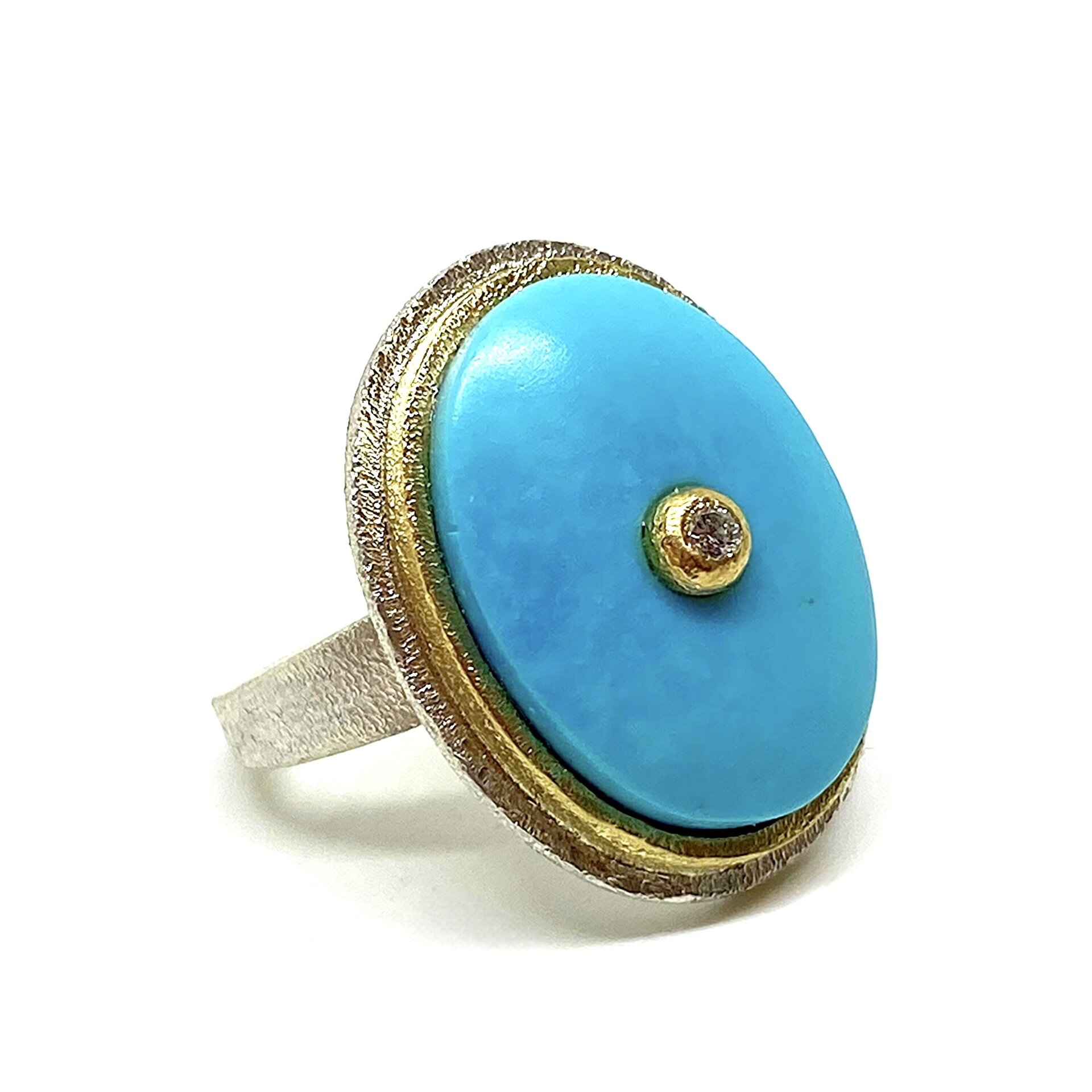 Exclusivo anillo con extraordinaria y gran Turquesa ovalada natural de Arizona. - 3