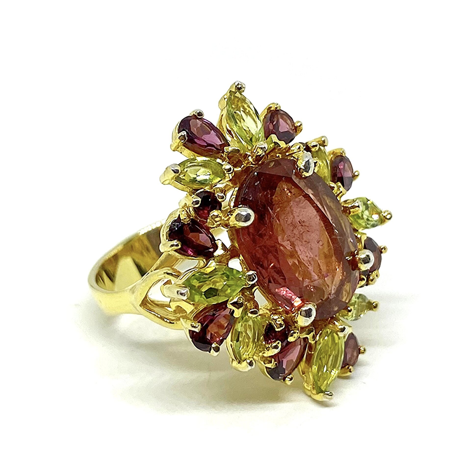Deslumbrante y gran anillo con preciosos Granates Rodolita, Peridotos y - 6