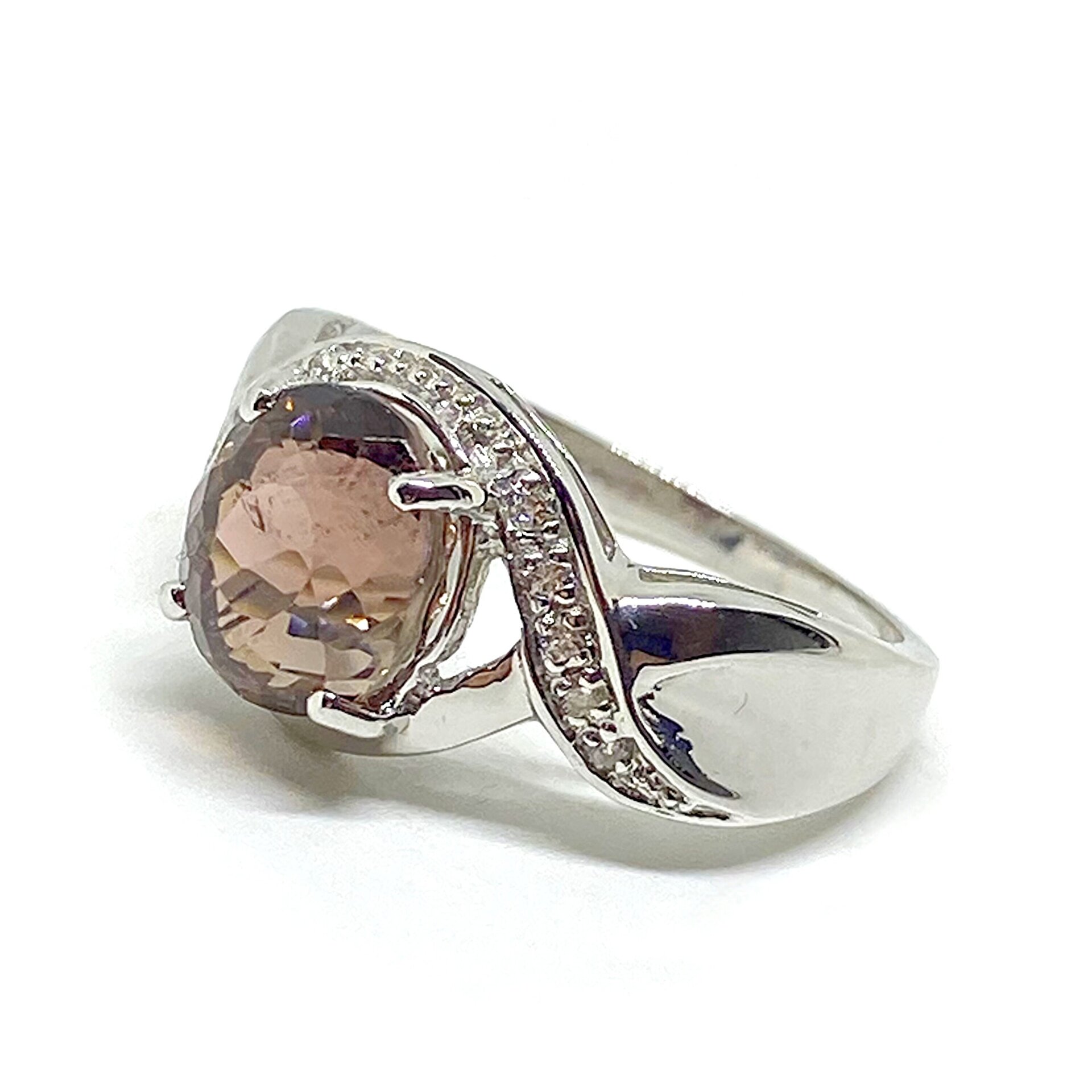 Precioso anillo solitario en Plata de Ley con 10 zafiros blancos de 1,25 mm y pr - 5