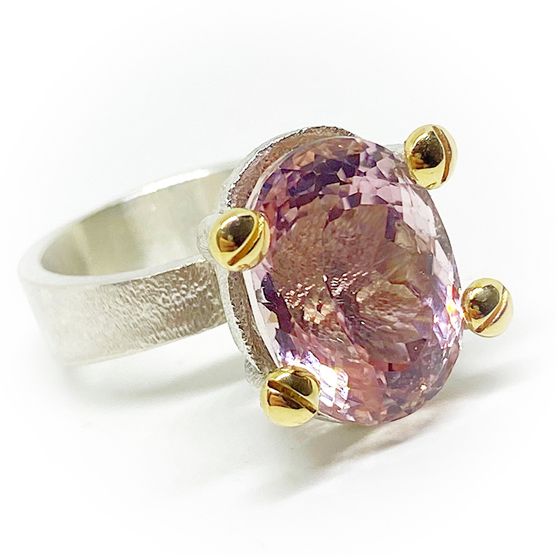 Precioso anillo con magnífica y gran Kunzita (Rosada/Naranja) natural - 6
