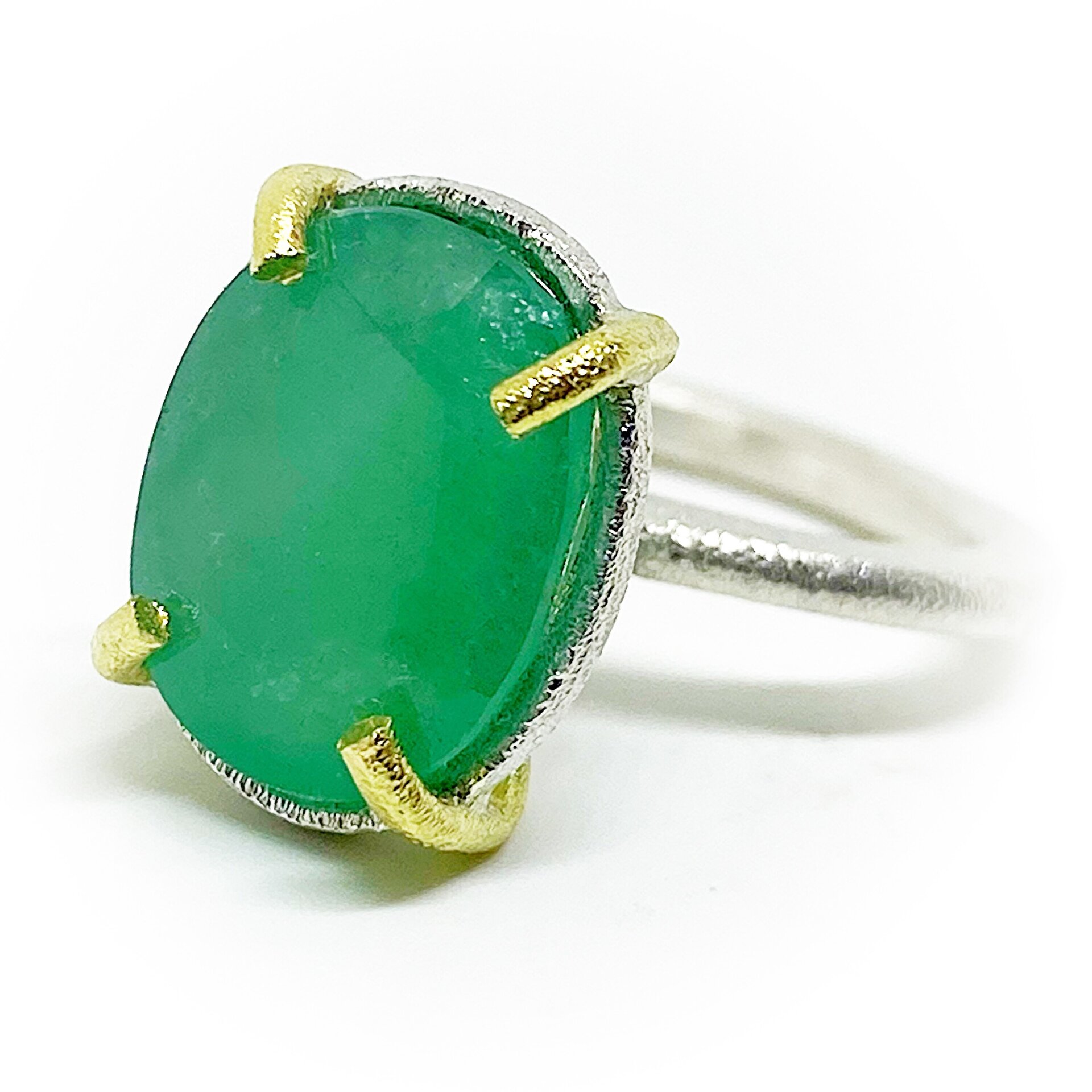 Extraordinario anillo con garras en Oro de 18K y Plata de Ley con preciosa - 8