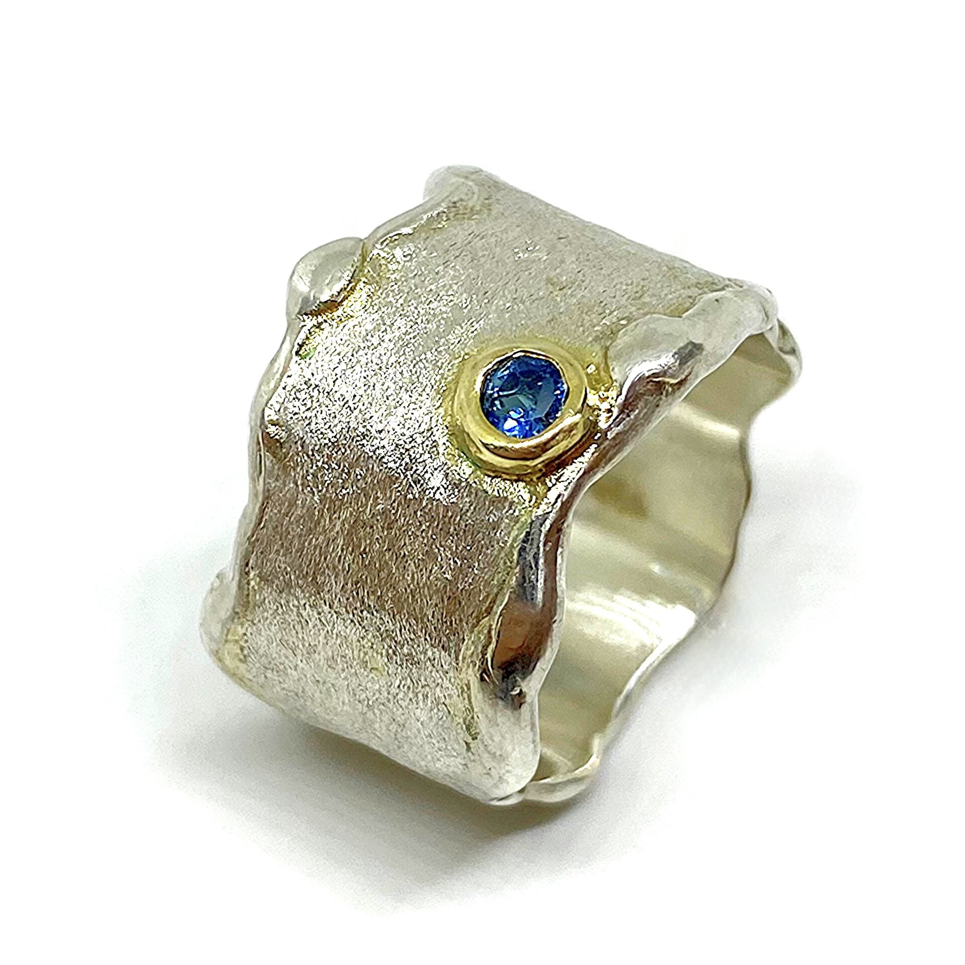 Precioso anillo en banda con brillante Zafiro natural. Anillo. - 7