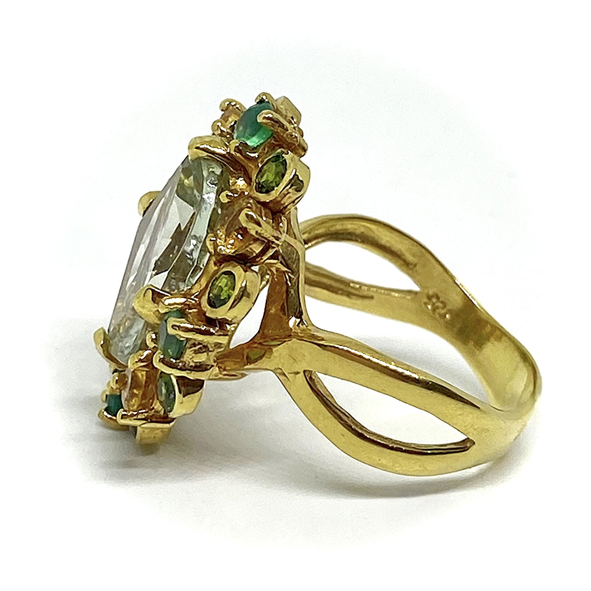 Exclusivo anillo con preciosos Citrinos, Onix y Diopsidos con un Ametista Verde. - 3