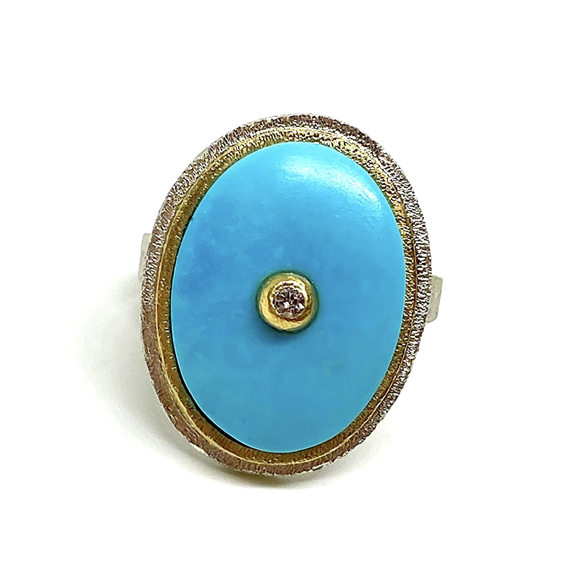 Exclusivo anillo con extraordinaria y gran Turquesa ovalada natural de Arizona. - 5