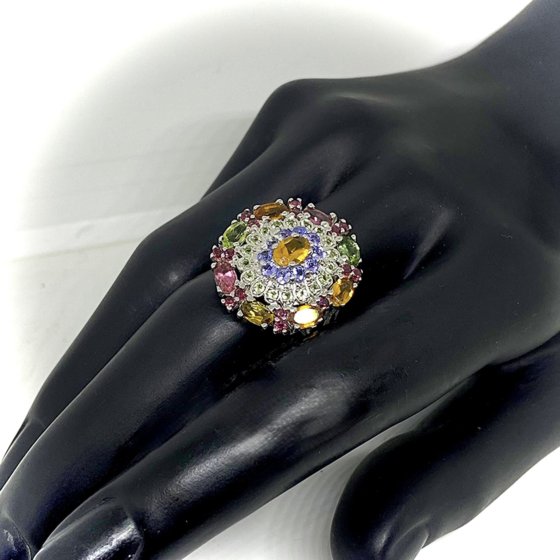 Precioso anillo con preciosas Turmalinas, Peridotos, Granates, Tanzanitas, - 6