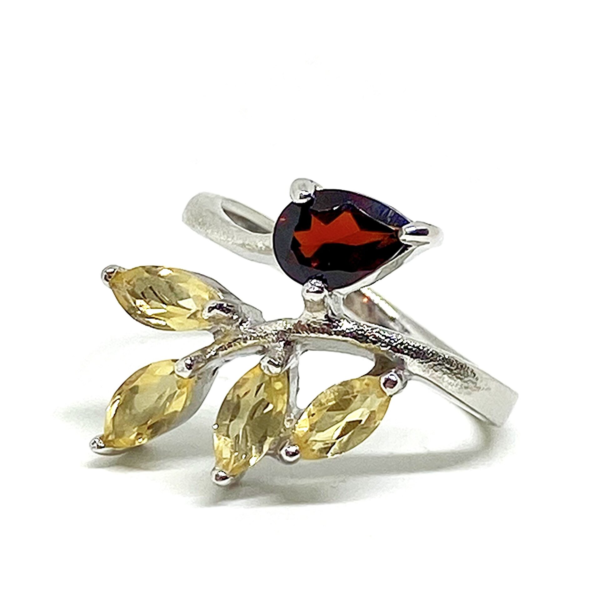 Precioso anillo con preciosos Citrinos y un Granate naturales de alta calidad - 4