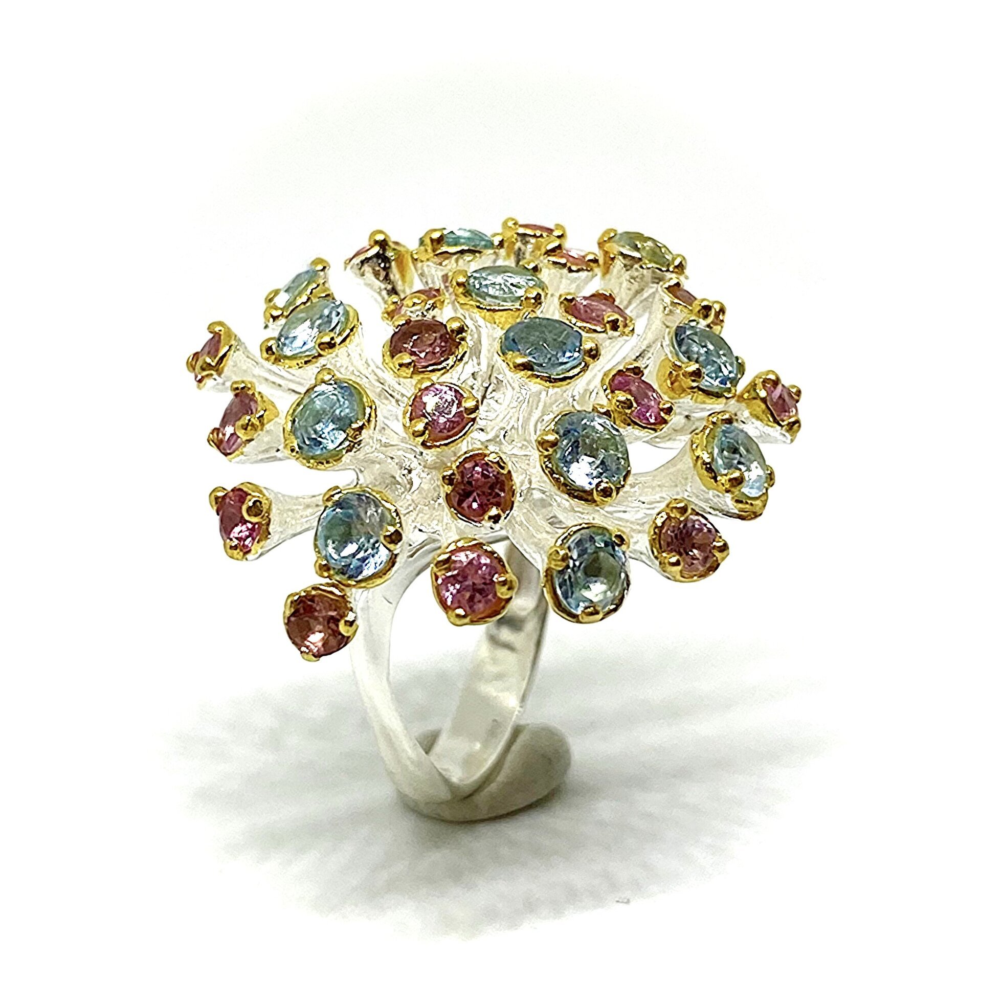 Precioso anillo con preciosas Turmalinas y Topacios azules. - 2