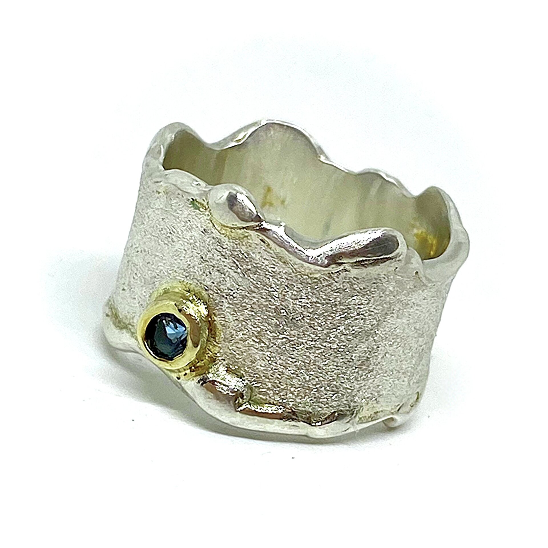 Precioso anillo en banda con brillante Zafiro natural. Anillo. - 5
