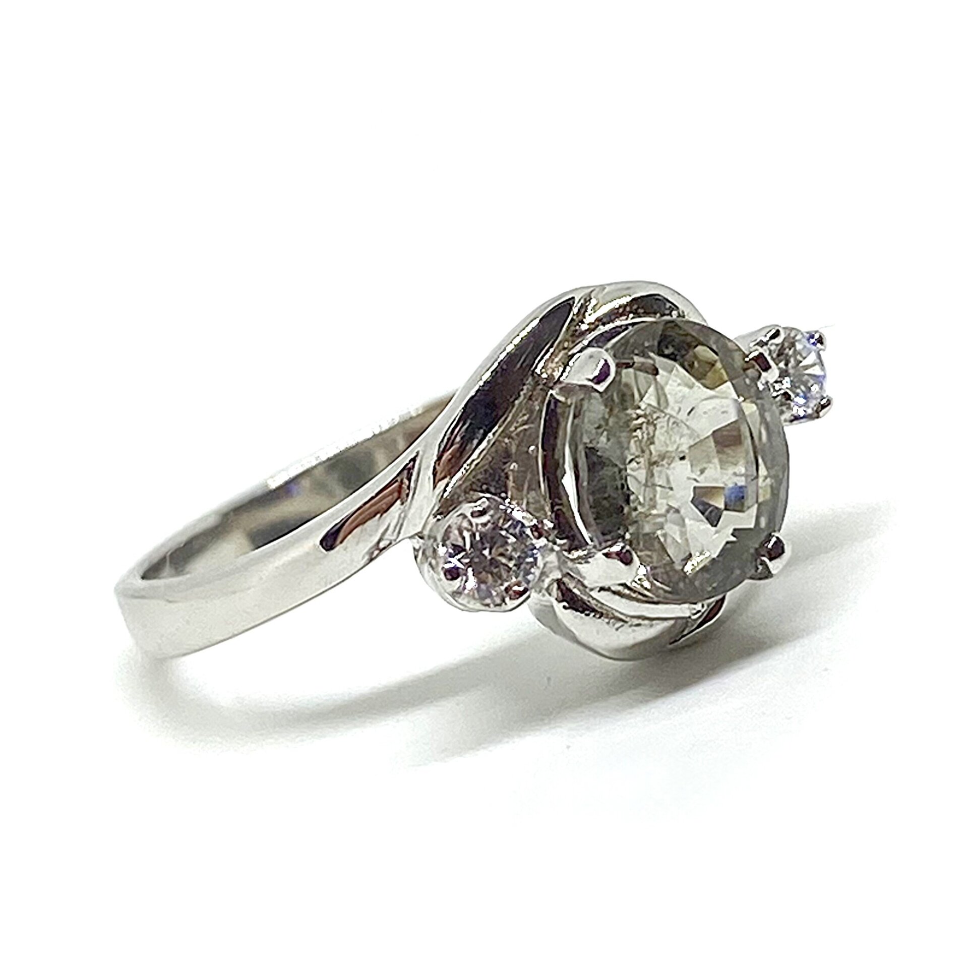 Esplendido anillo solitario en Plata de Ley con 2 zafiros blancos de 2,5 mm y ma - 2