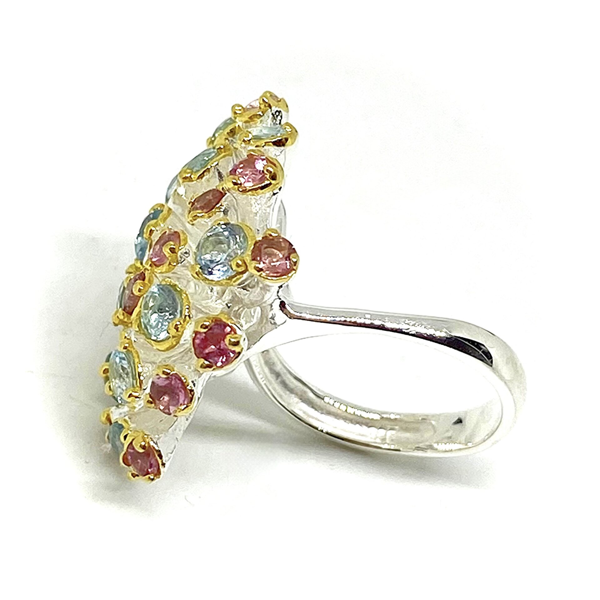 Precioso anillo con preciosas Turmalinas y Topacios azules. - 3