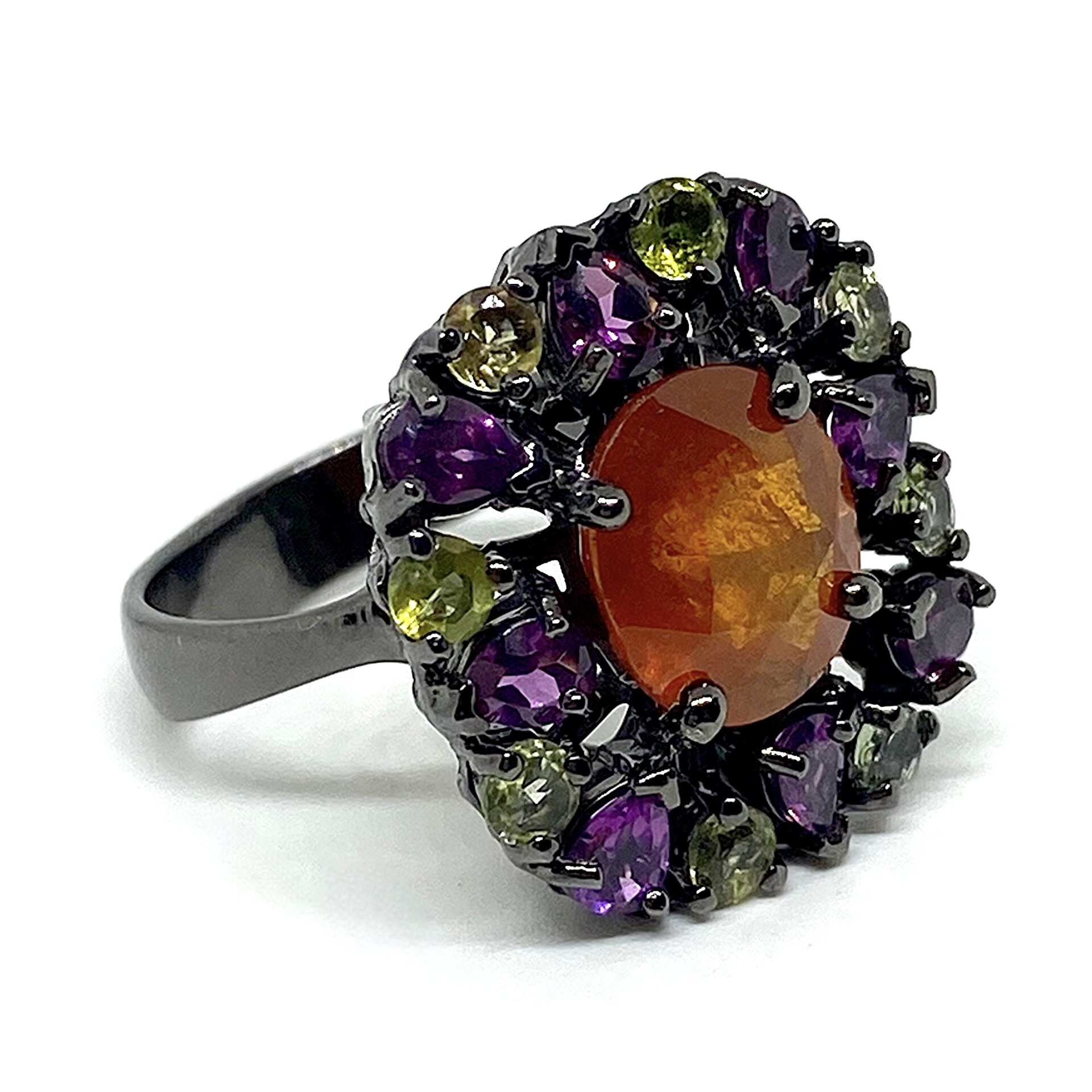 Precioso anillo con preciosos Granates Rodolitas y Turmalinas. Anillo. - 6
