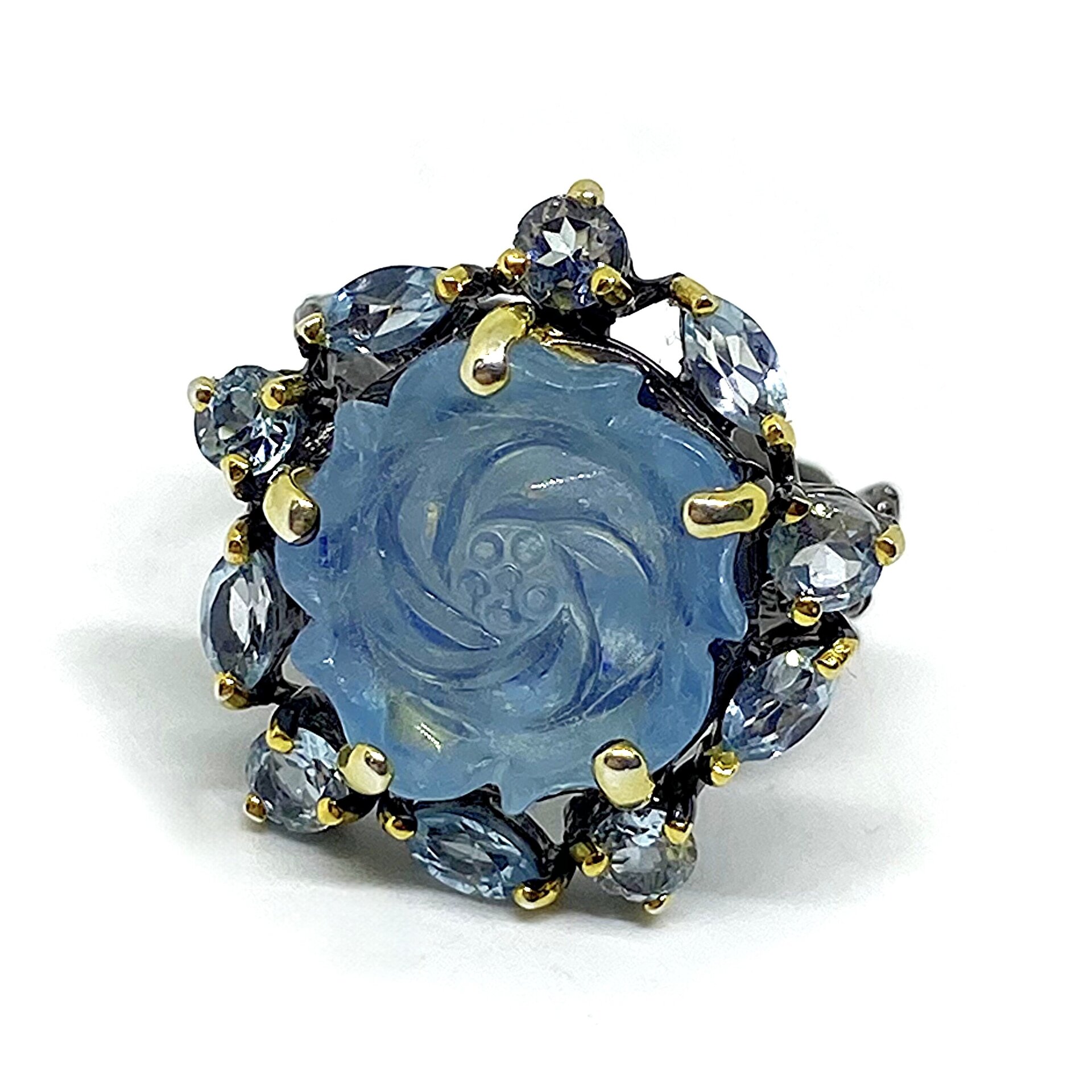 Precioso anillo con preciosos Topacios y con una Aguamarina central. Anillo. - 3