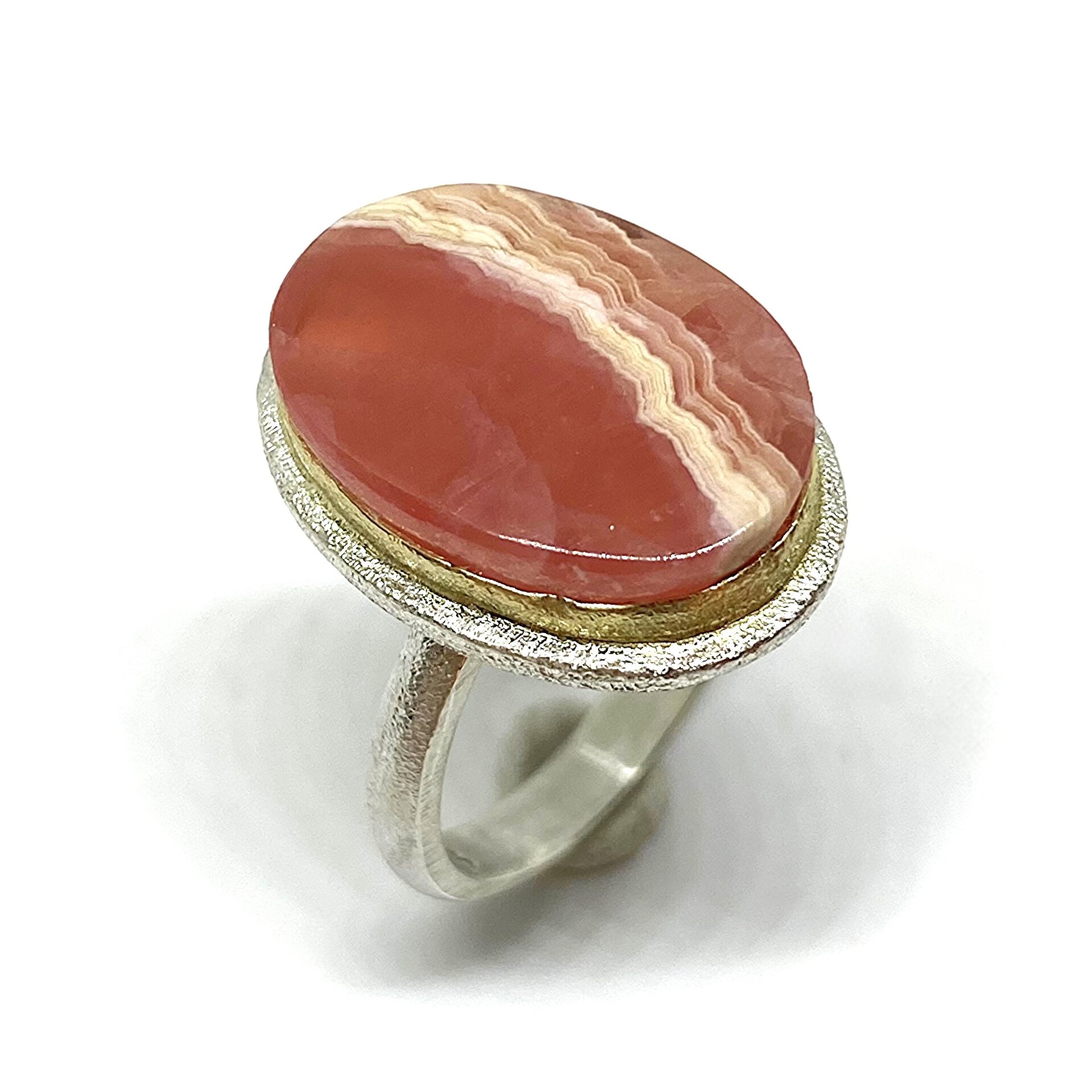 Anillo de diseño único con preciosa Rodocrosita. Anillo. - 5