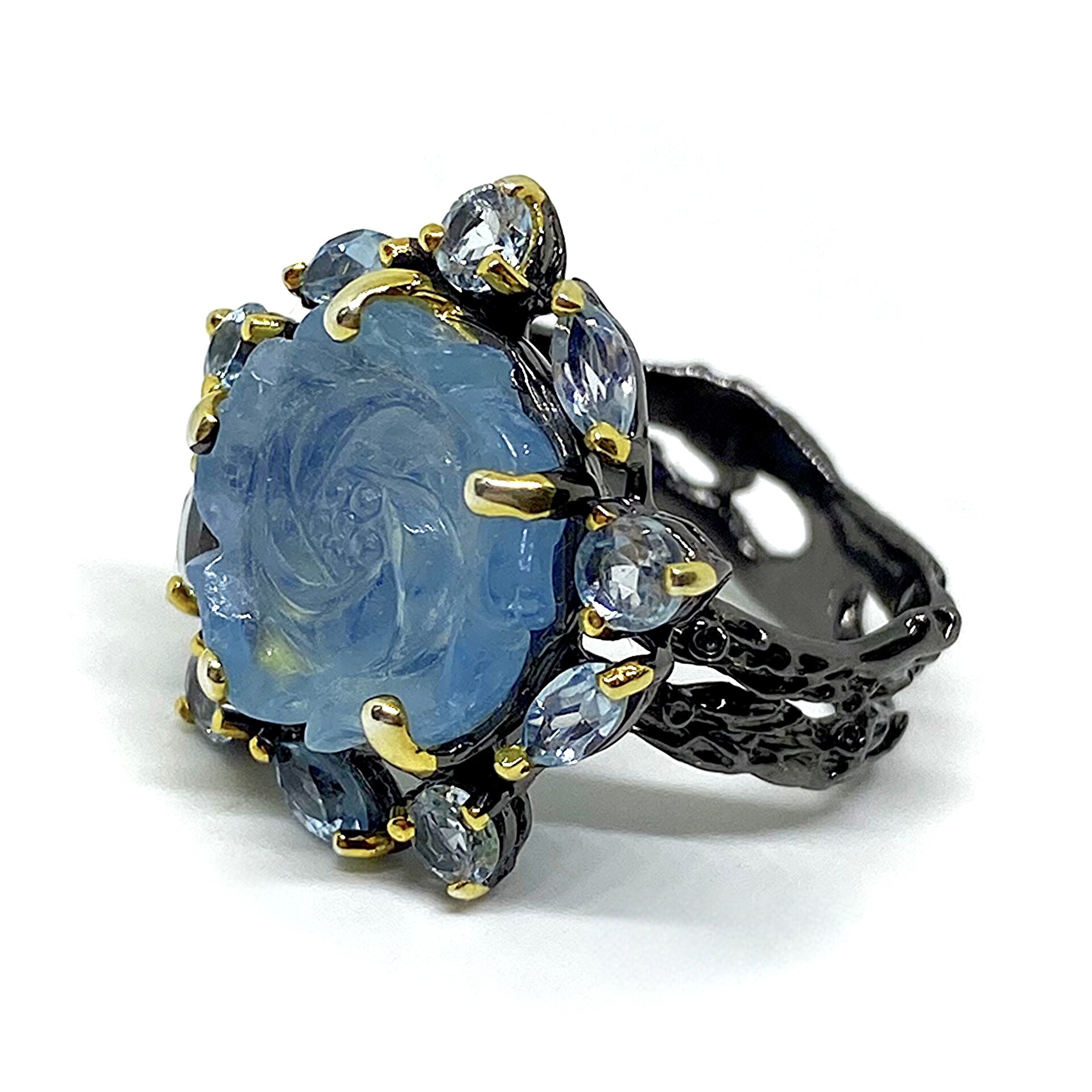 Precioso anillo con preciosos Topacios y con una Aguamarina central. Anillo. - 5