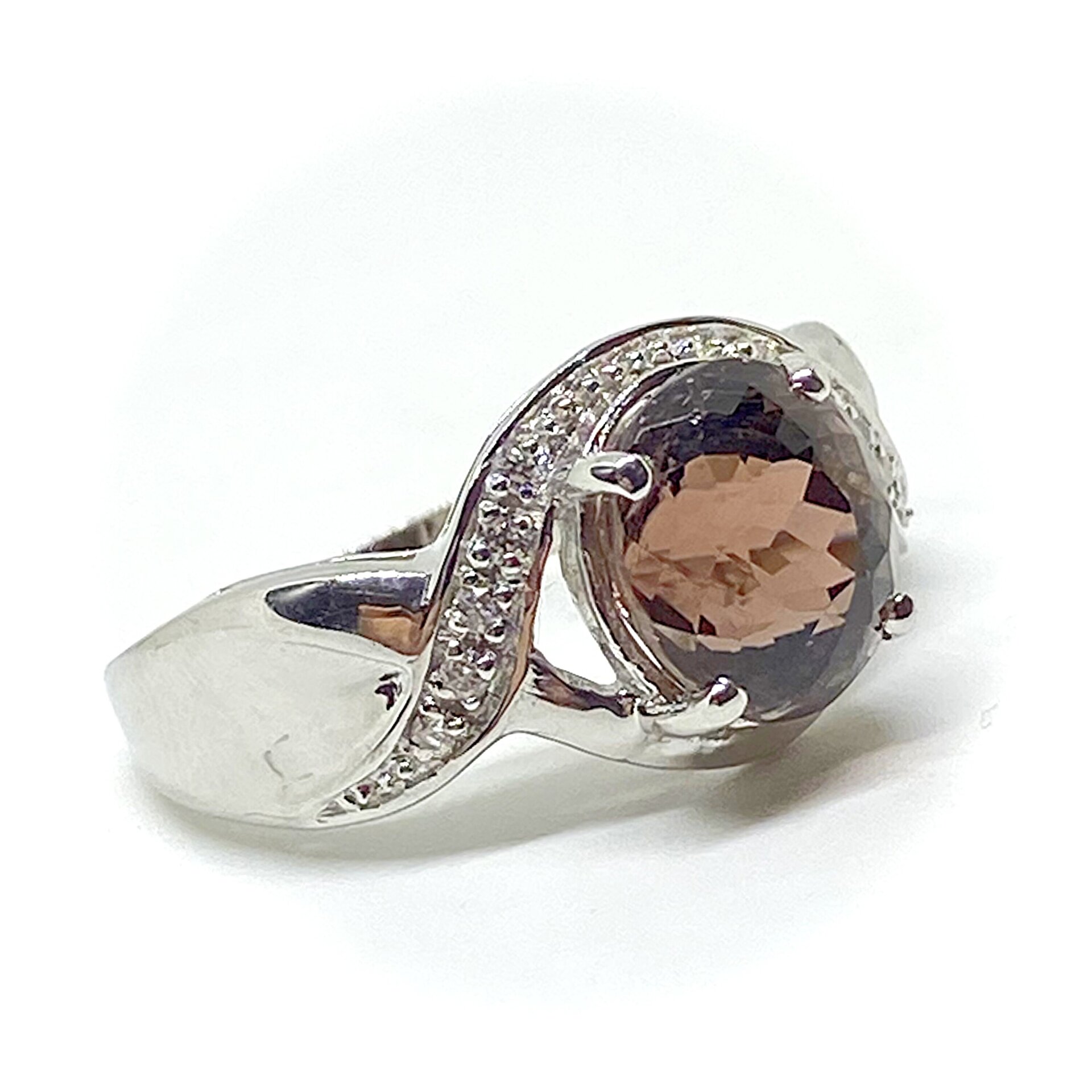 Precioso anillo solitario en Plata de Ley con 10 zafiros blancos de 1,25 mm y pr - 2