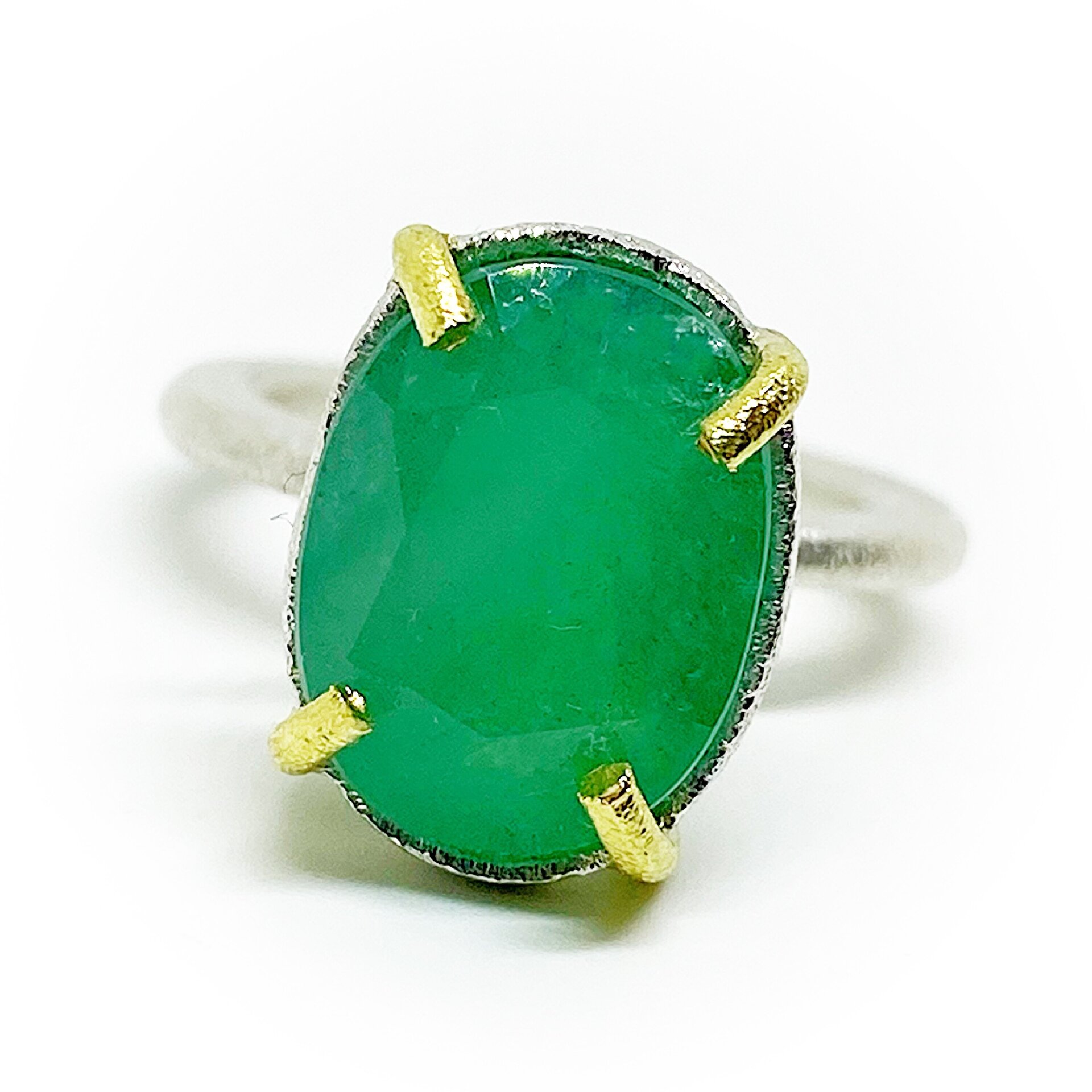 Extraordinario anillo con garras en Oro de 18K y Plata de Ley con preciosa - 6