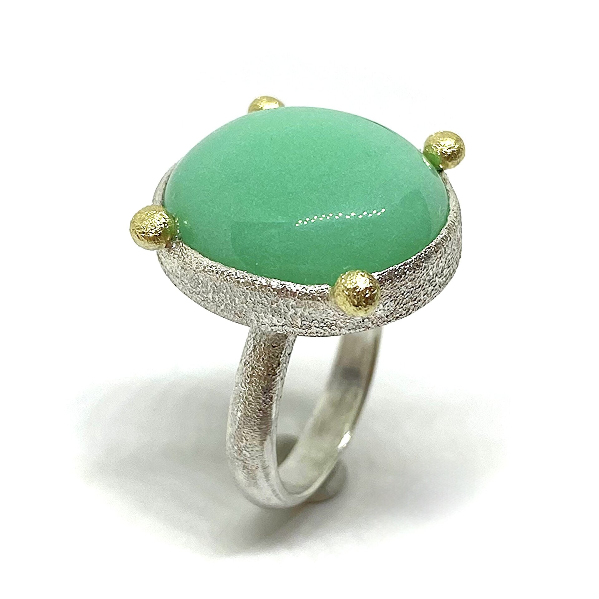 Magnífico anillo con magnífica y gran Calcedonia verde (Crisoprasa) - 7