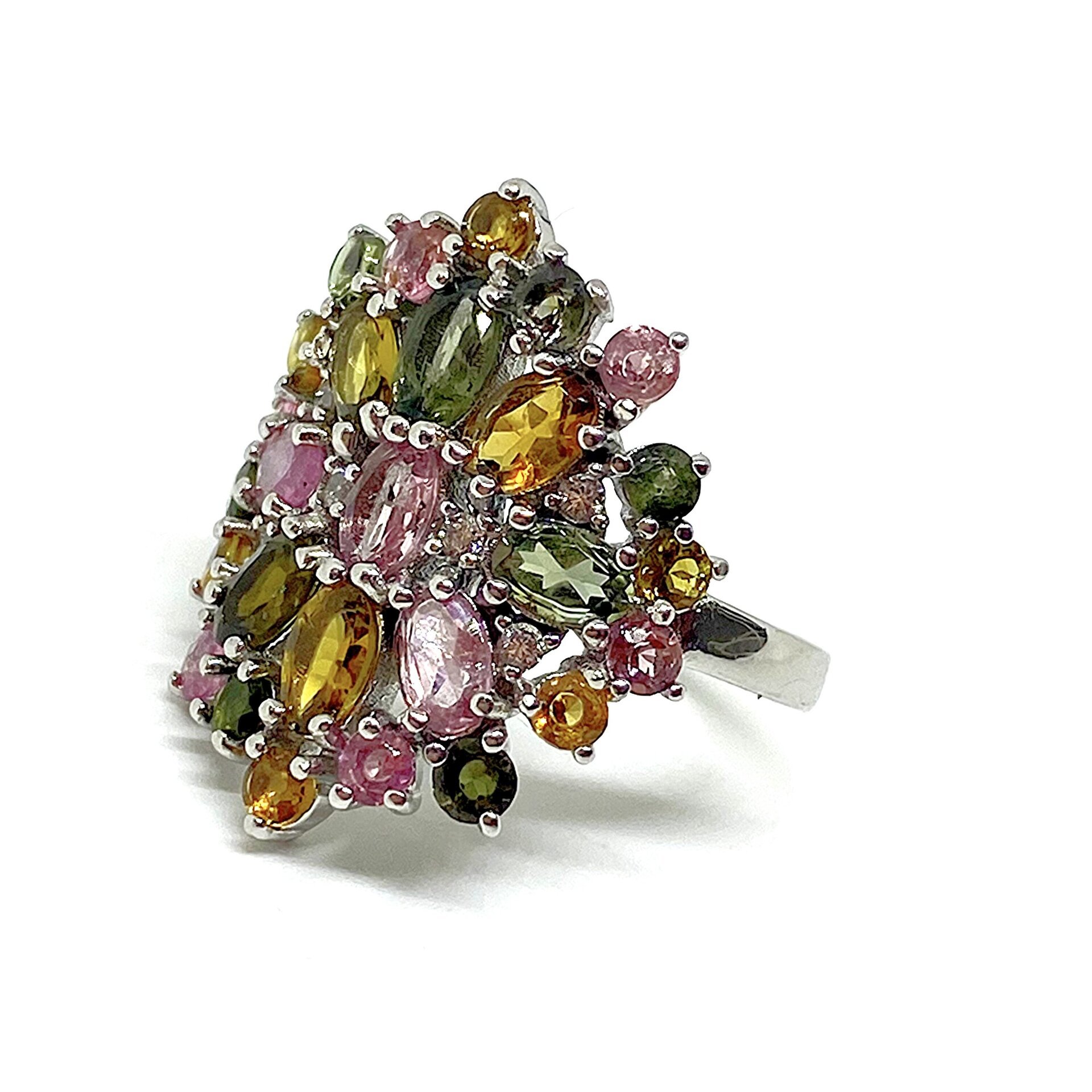 Precioso anillo con preciosas Turmalinas multicolores. Anillo. - 5