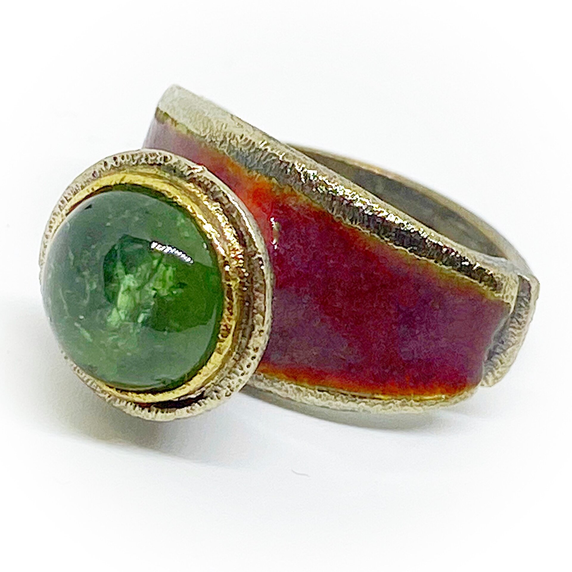 Exclusivo anillo con preciosa Turmalina verde redonda de 10 mm de diámetro. - 5