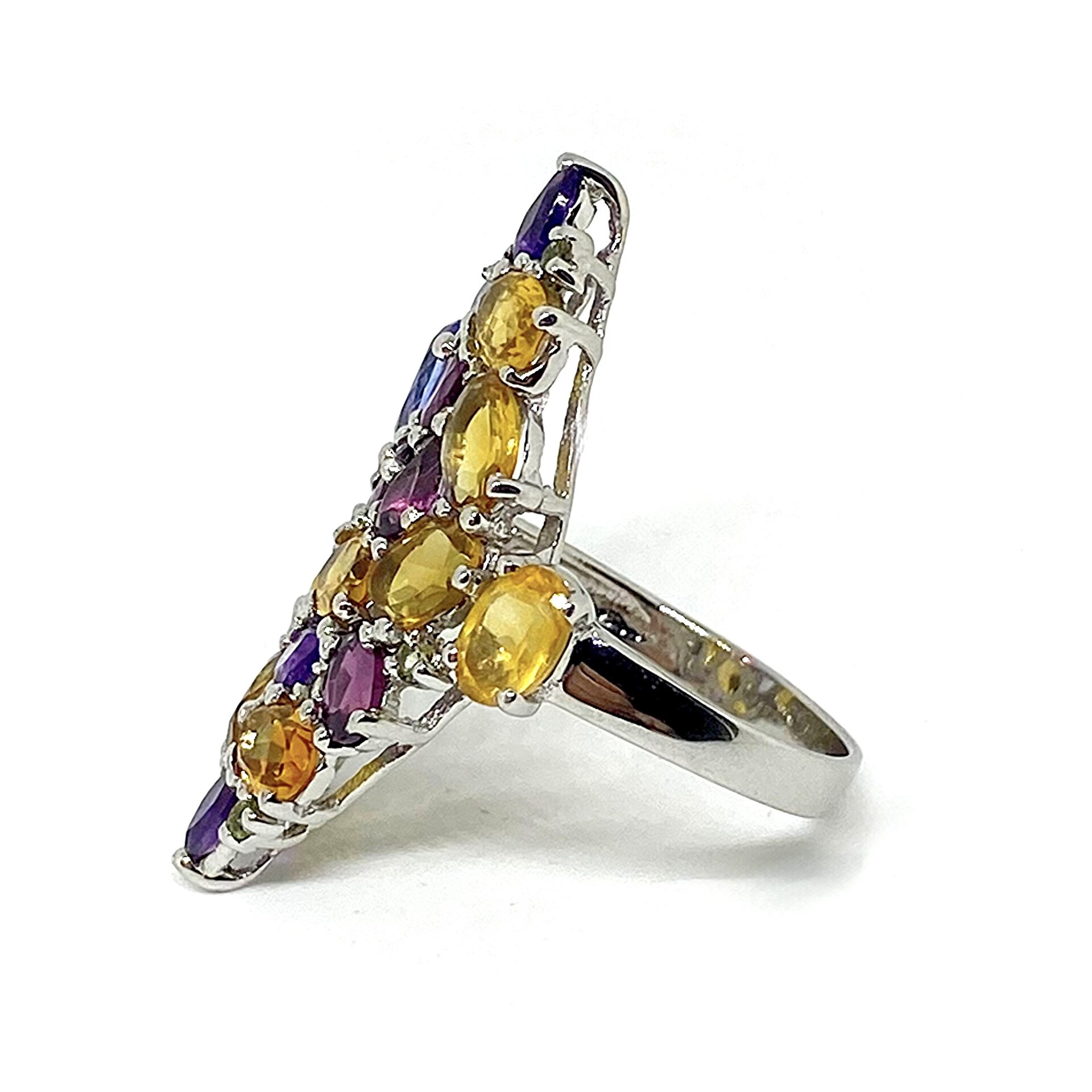 Precioso y enorme anillo con preciosos Granates Rodolitas, Amatistas, - 3