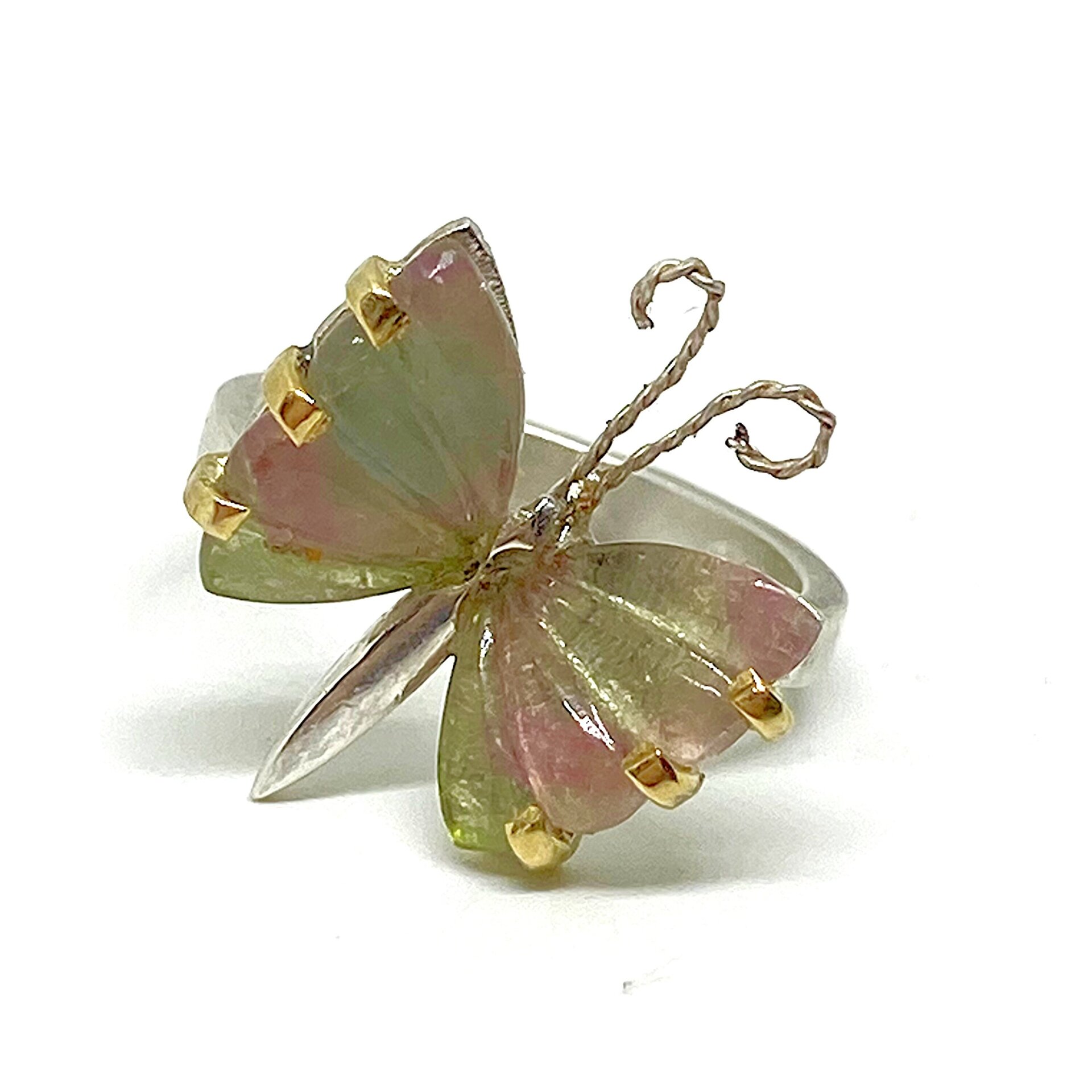 Extraordinario anillo Mariposa con magníficas Turmalinas bicolor - 2