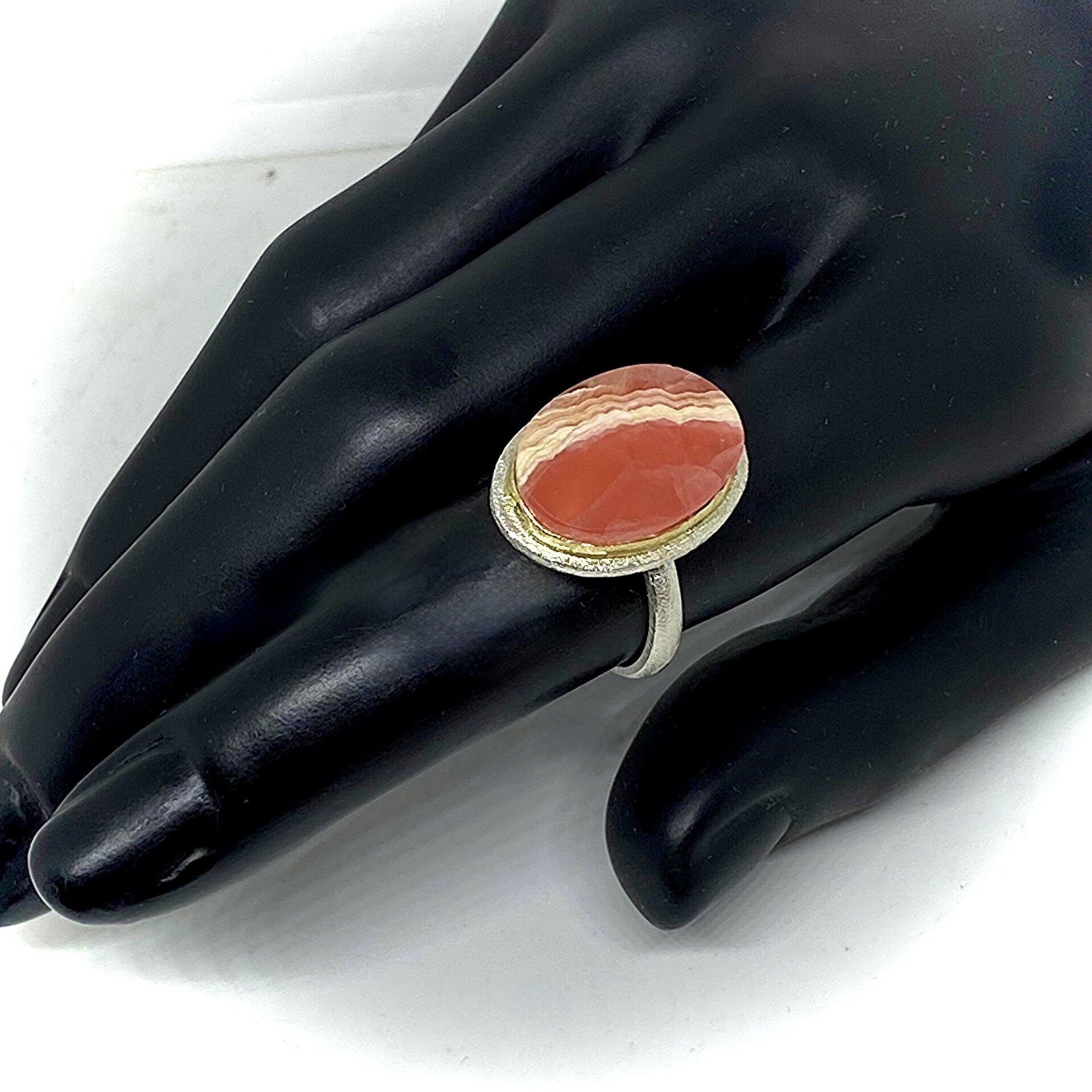 Anillo de diseño único con preciosa Rodocrosita. Anillo. - 6