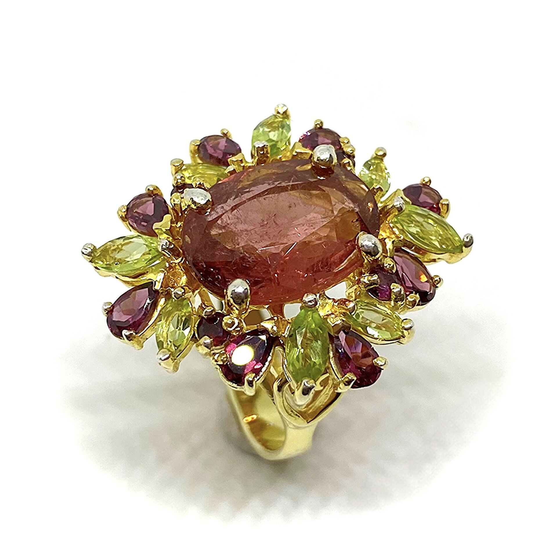 Deslumbrante y gran anillo con preciosos Granates Rodolita, Peridotos y - 2