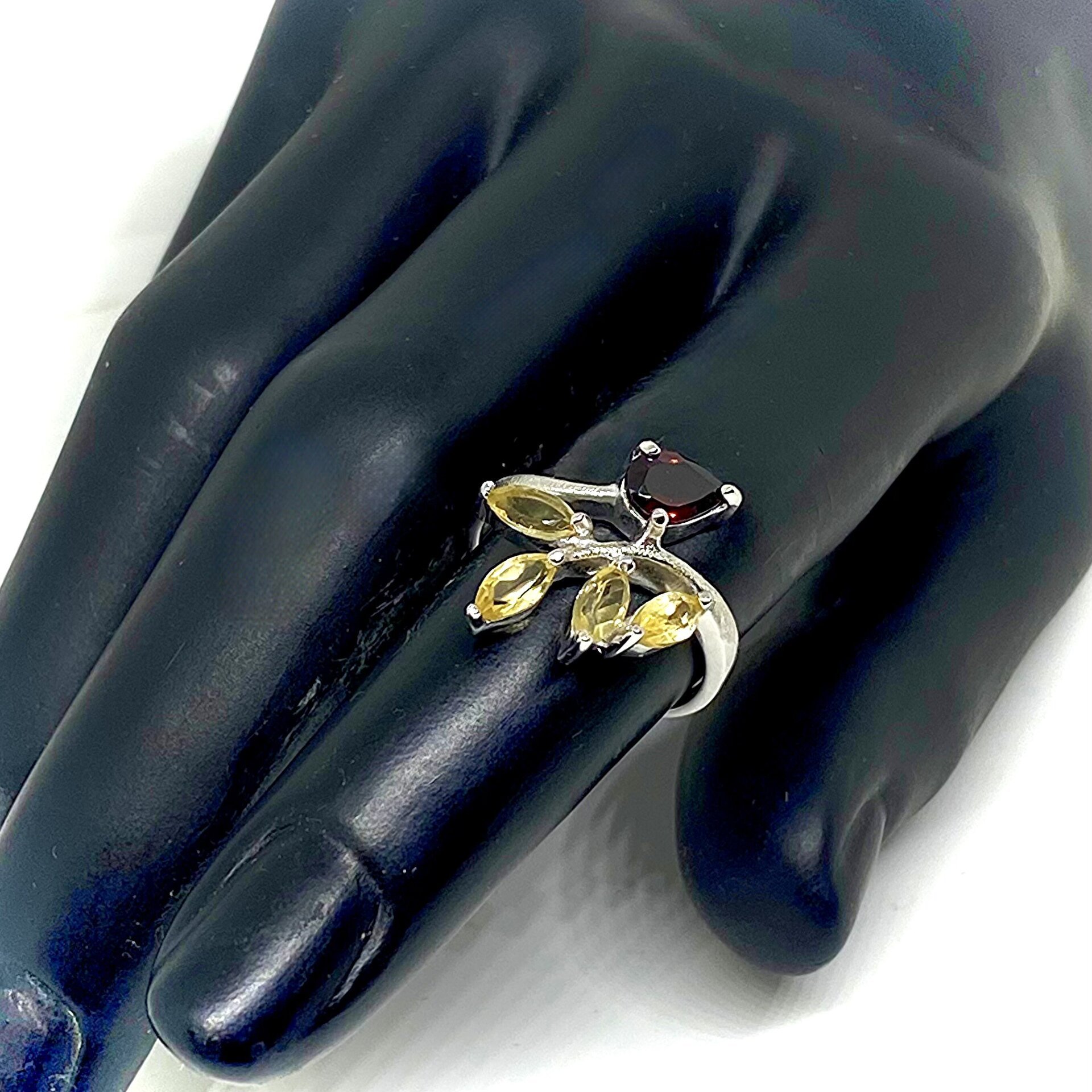 Precioso anillo con preciosos Citrinos y un Granate naturales de alta calidad - 5