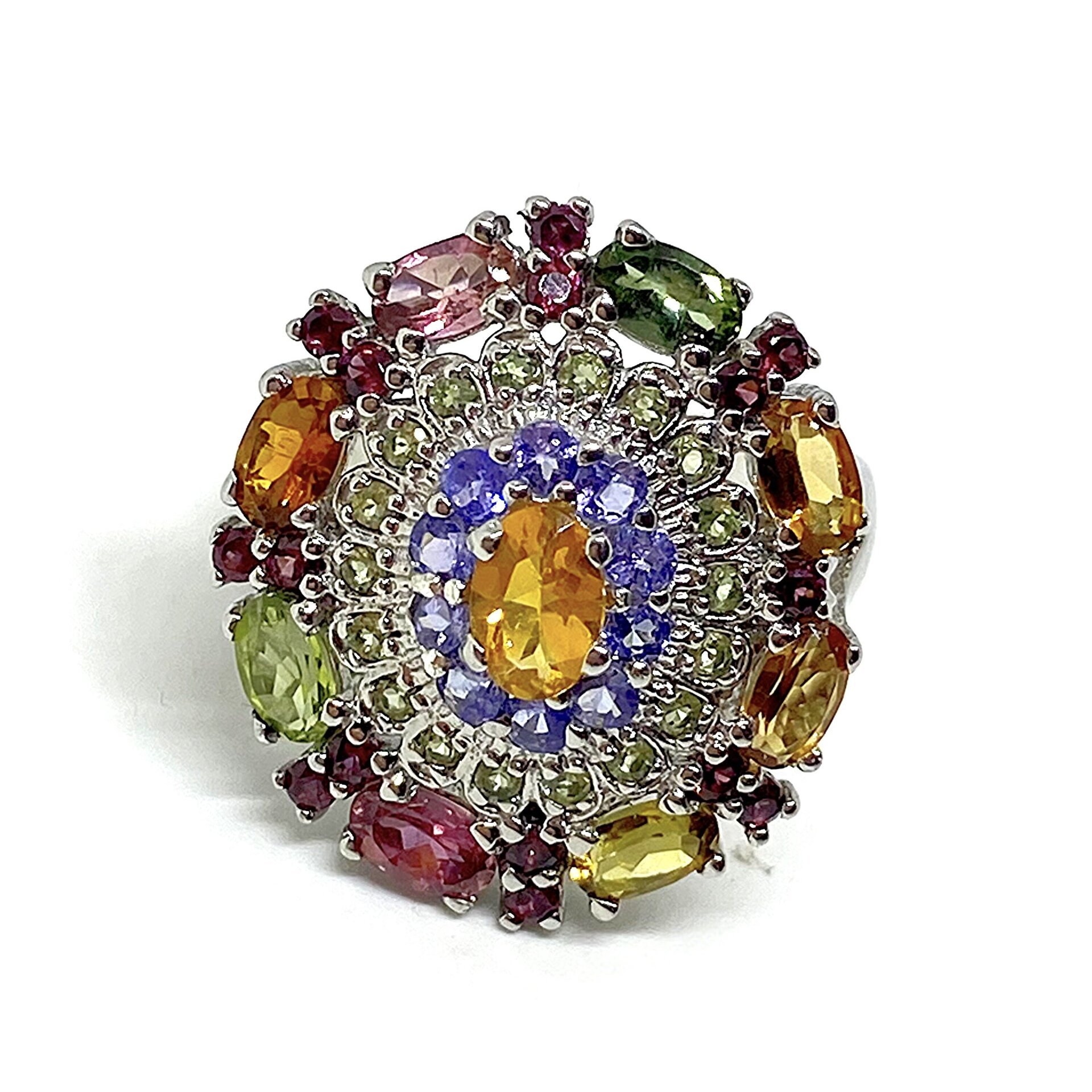 Precioso anillo con preciosas Turmalinas, Peridotos, Granates, Tanzanitas, - 3