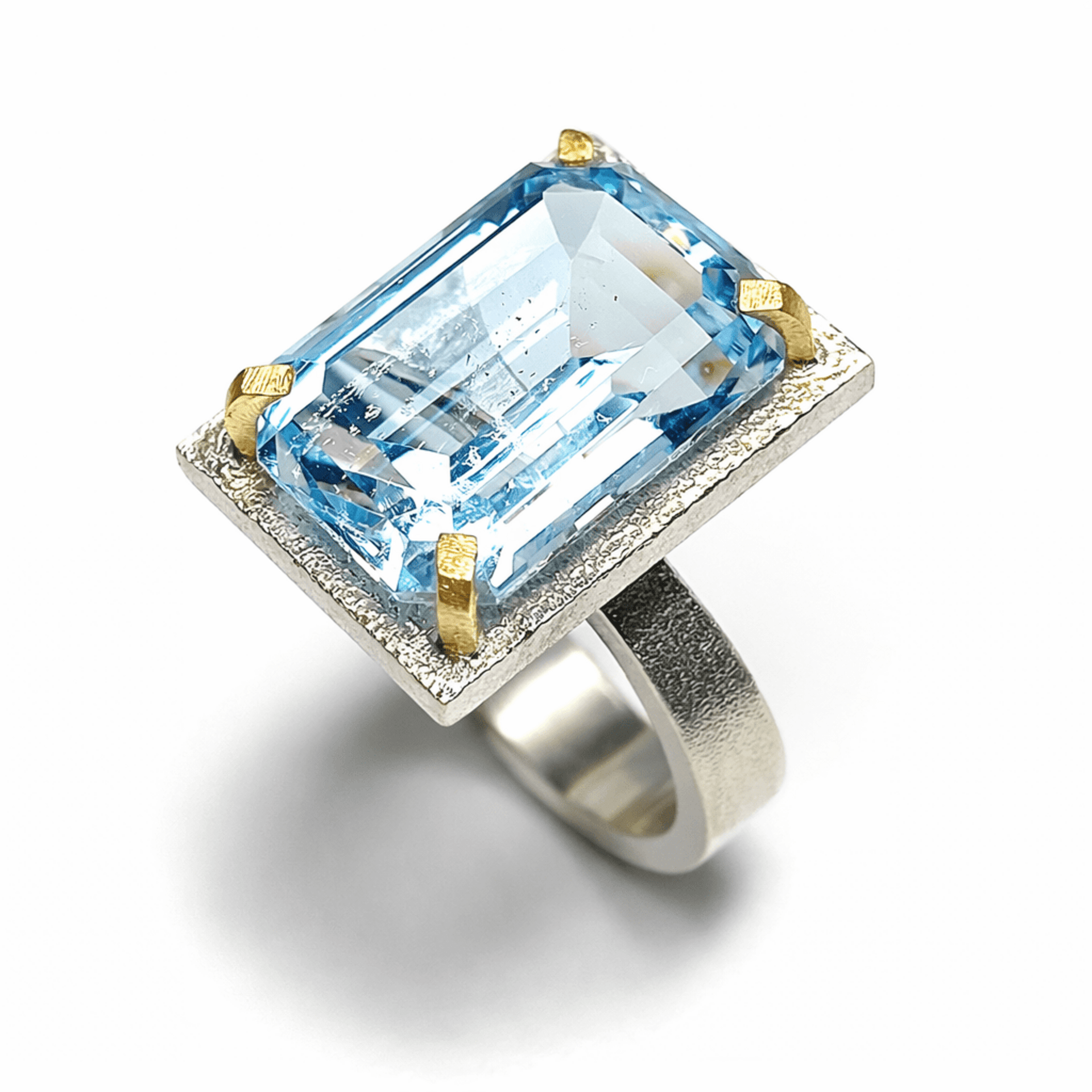 Precioso anillo solitario con preciosa y enorme Aguamarina natural. - 8