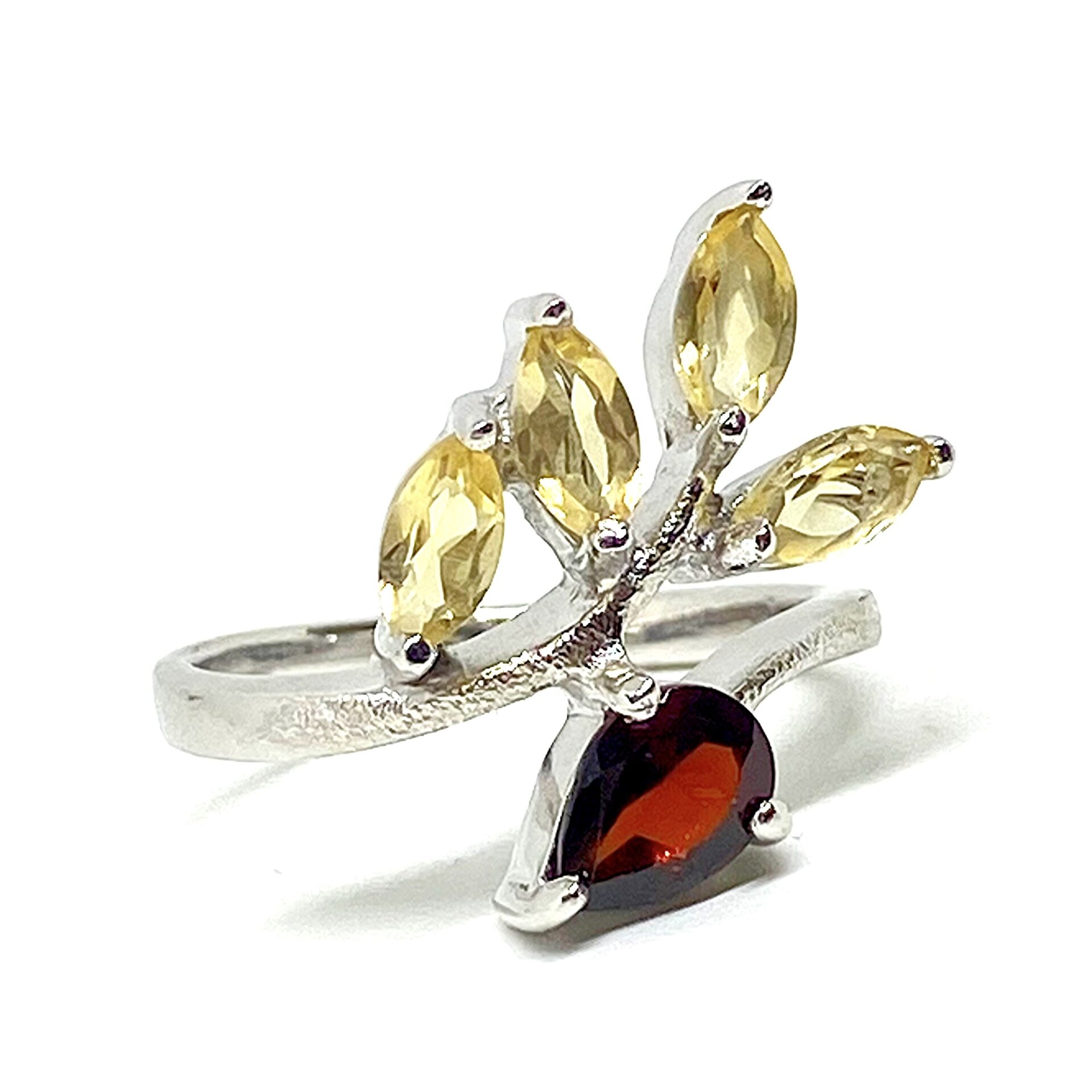 Precioso anillo con preciosos Citrinos y un Granate naturales de alta calidad - 2