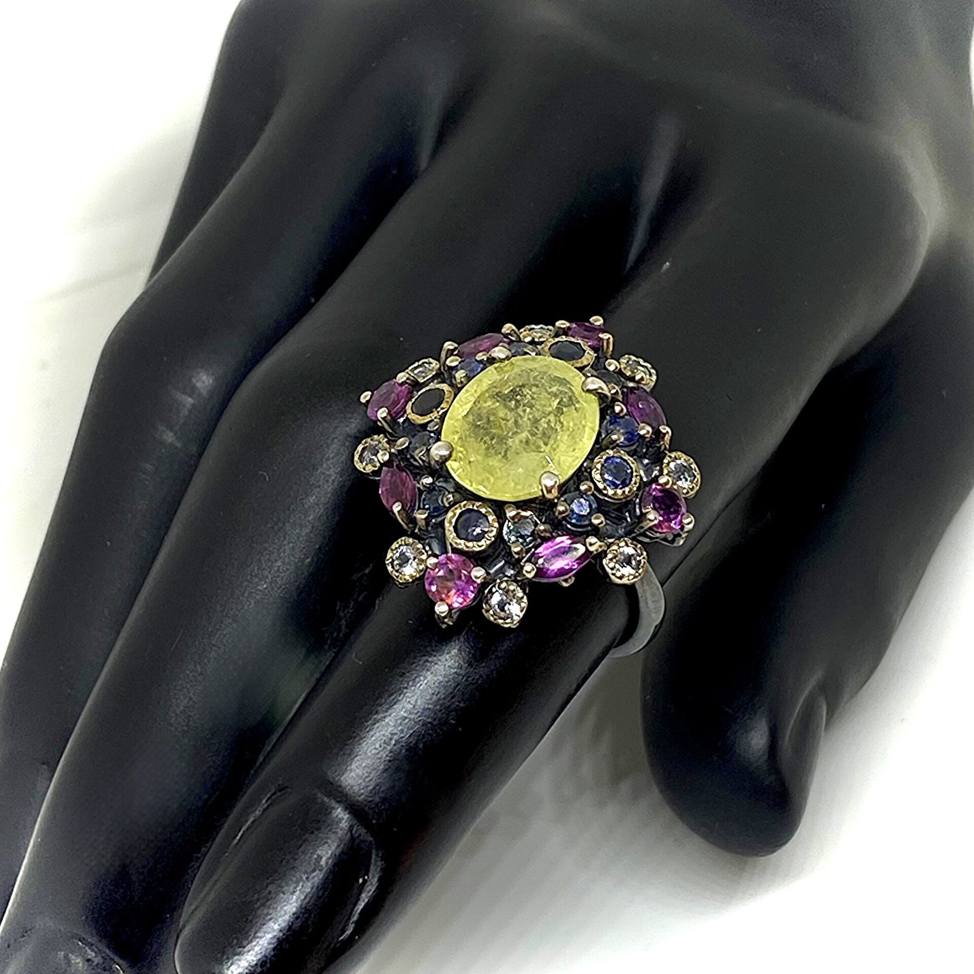 Precioso anillo con preciosos Granates, Topazios y Zafiros con un Zafiro Amarill - 6