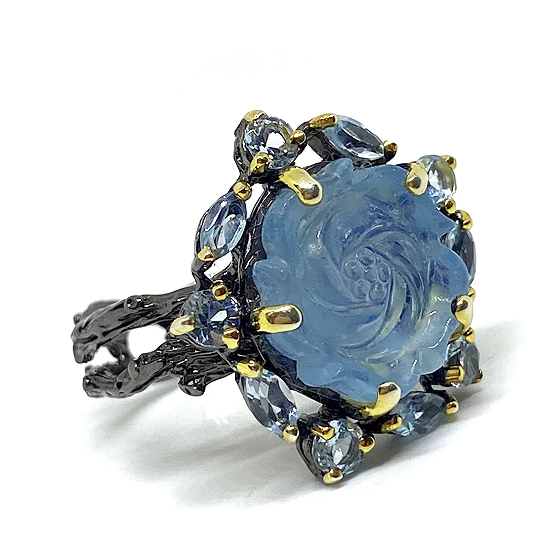 Precioso anillo con preciosos Topacios y con una Aguamarina central. Anillo. - 2
