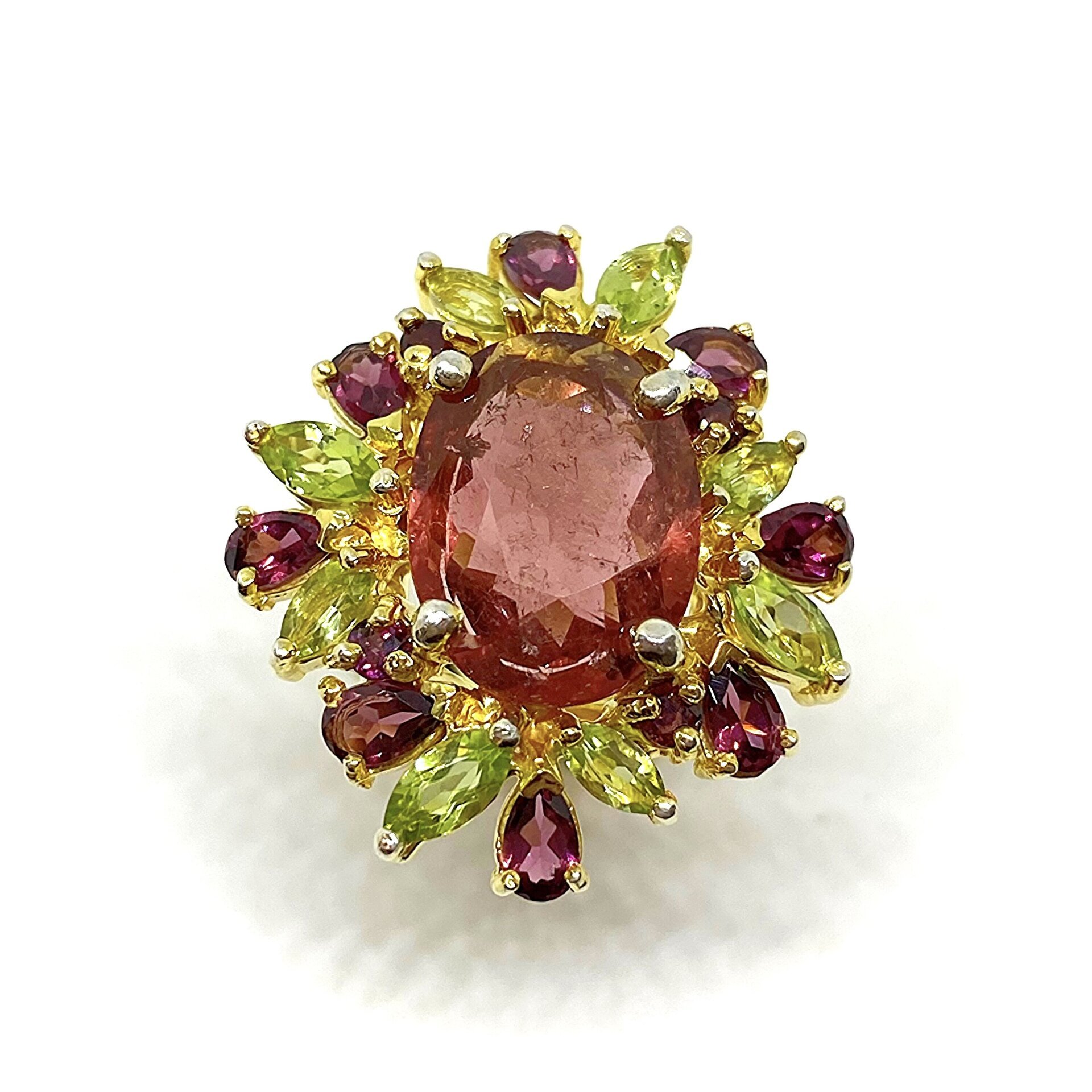 Deslumbrante y gran anillo con preciosos Granates Rodolita, Peridotos y - 3