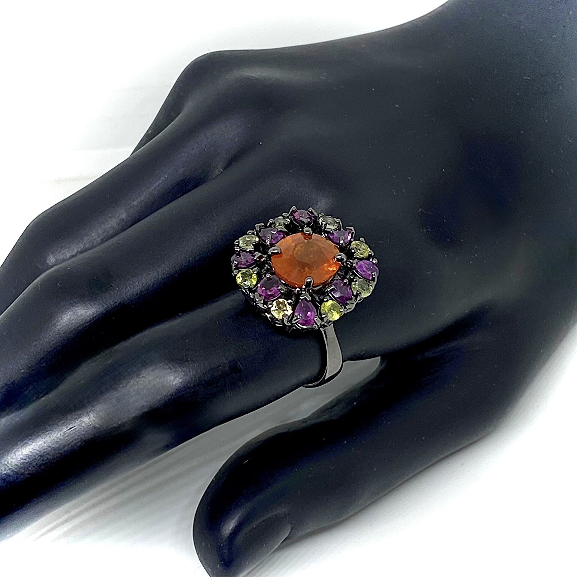 Precioso anillo con preciosos Granates Rodolitas y Turmalinas. Anillo. - 5