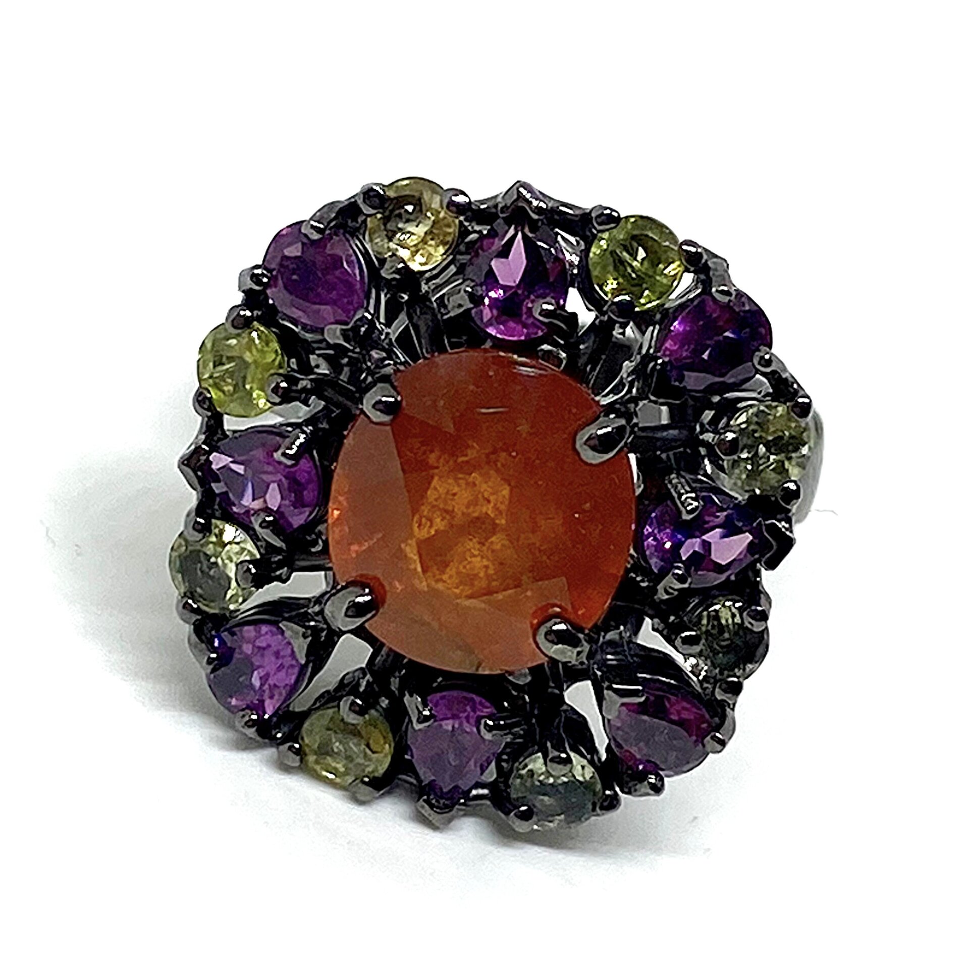 Precioso anillo con preciosos Granates Rodolitas y Turmalinas. Anillo. - 3