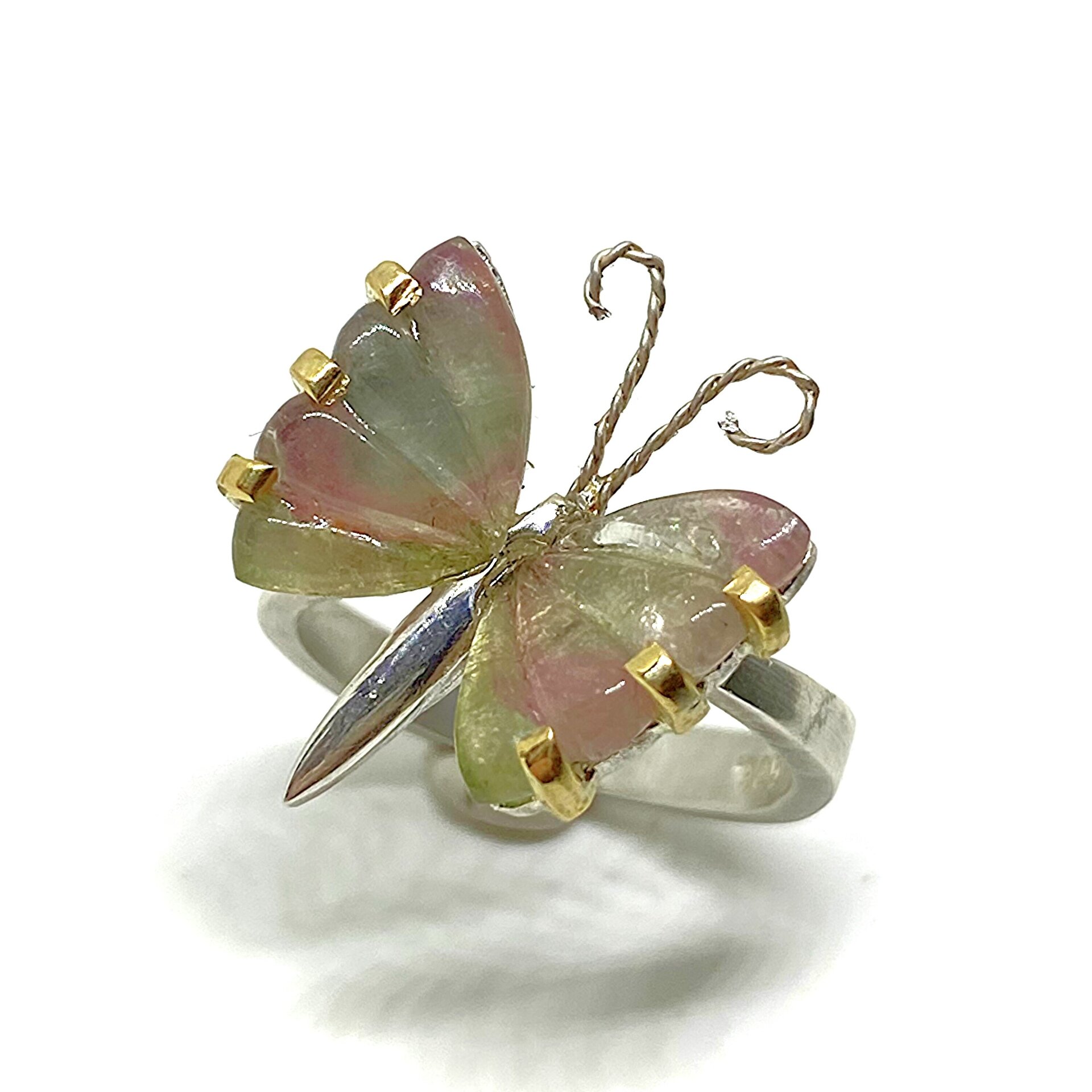 Extraordinario anillo Mariposa con magníficas Turmalinas bicolor - 5