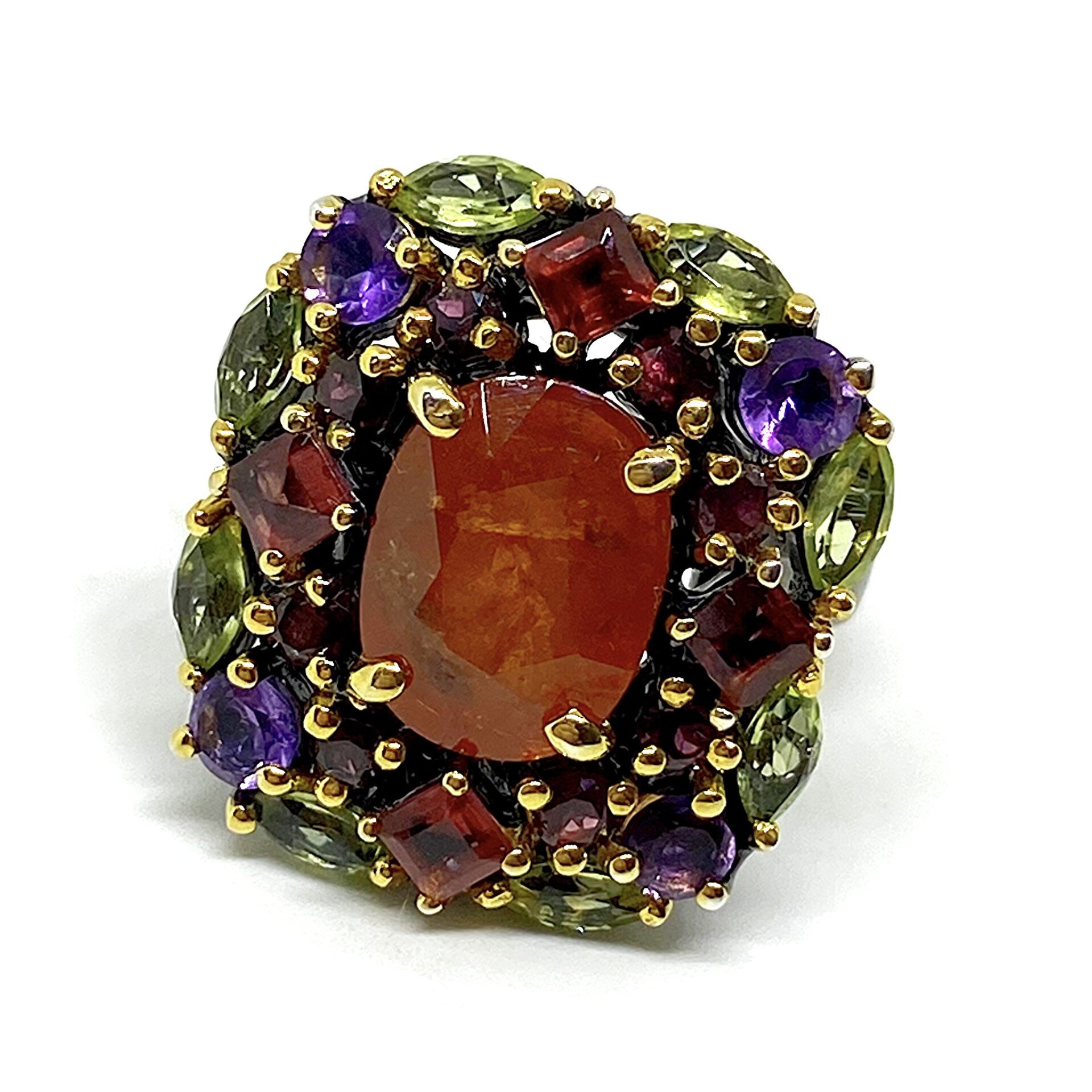 Magnífico anillo con preciosas Amatistas, Peridotos y Granates - 3