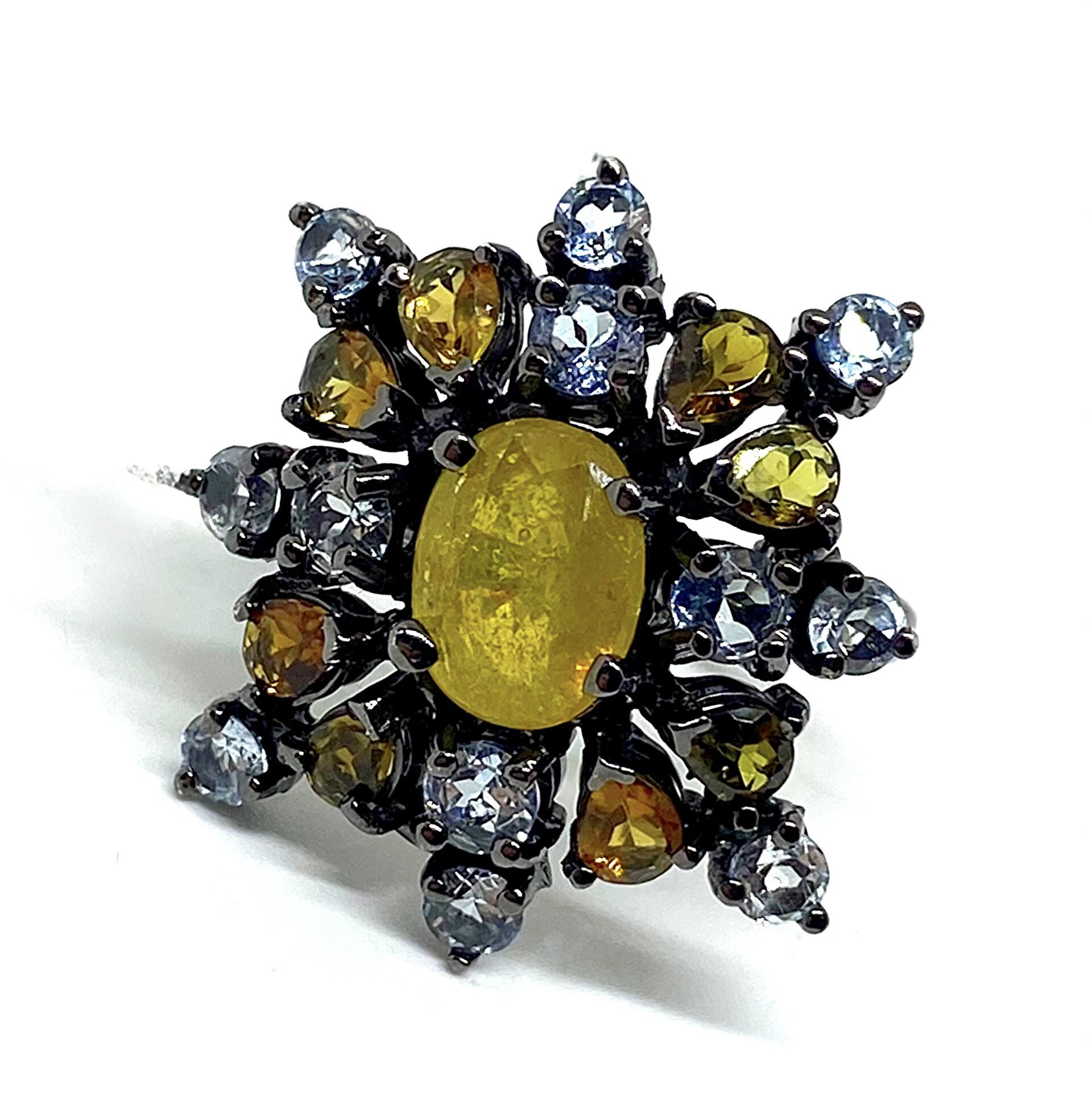 Exclusivo anillo con preciosas Turmalinas, Topazios y Zafiro amarillo centra - 4