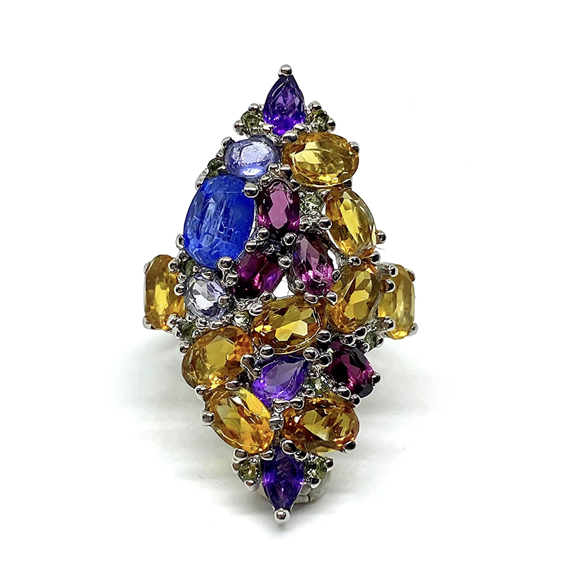 Precioso y enorme anillo con preciosos Granates Rodolitas, Amatistas, - 4