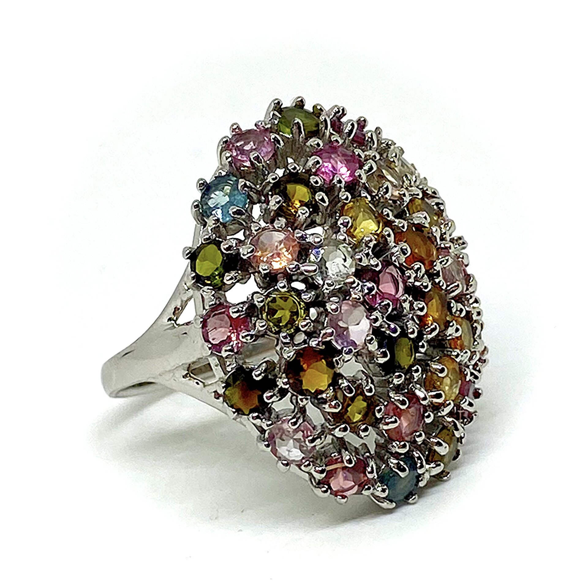 Magnífico anillo con preciosas Turmalinas multicolor naturales en talla redonda - 2