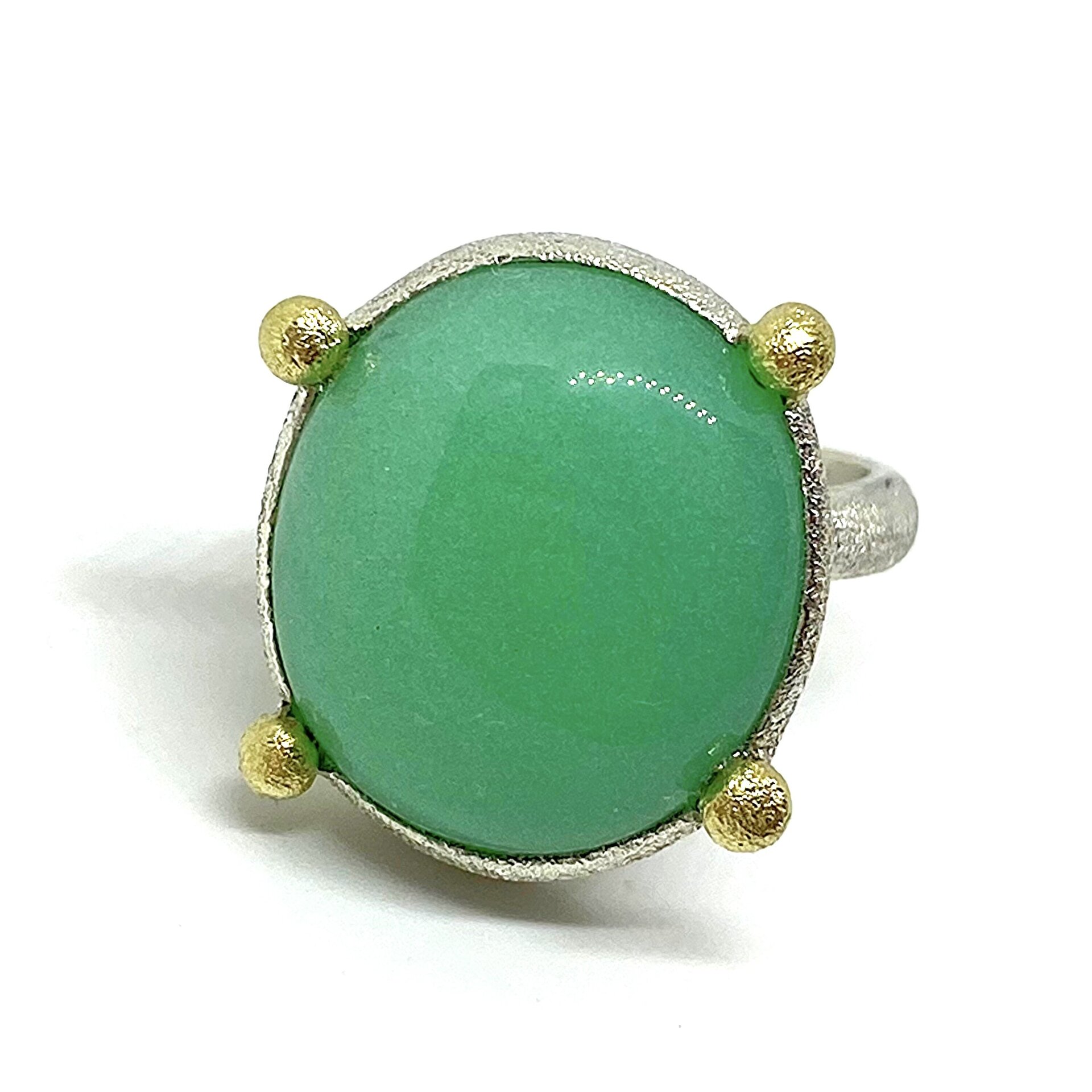 Magnífico anillo con magnífica y gran Calcedonia verde (Crisoprasa) - 4