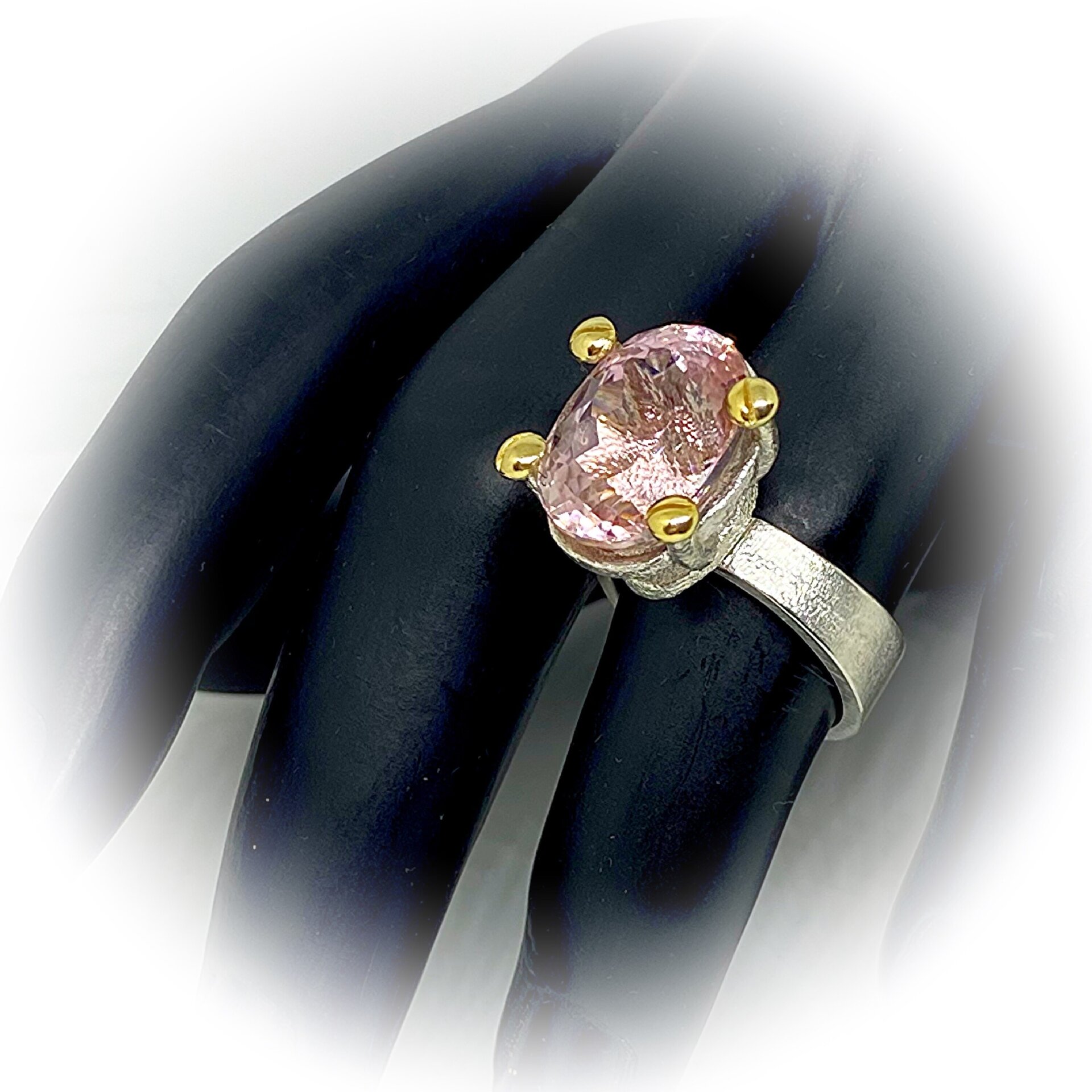 Precioso anillo con magnífica y gran Kunzita (Rosada/Naranja) natural - 7