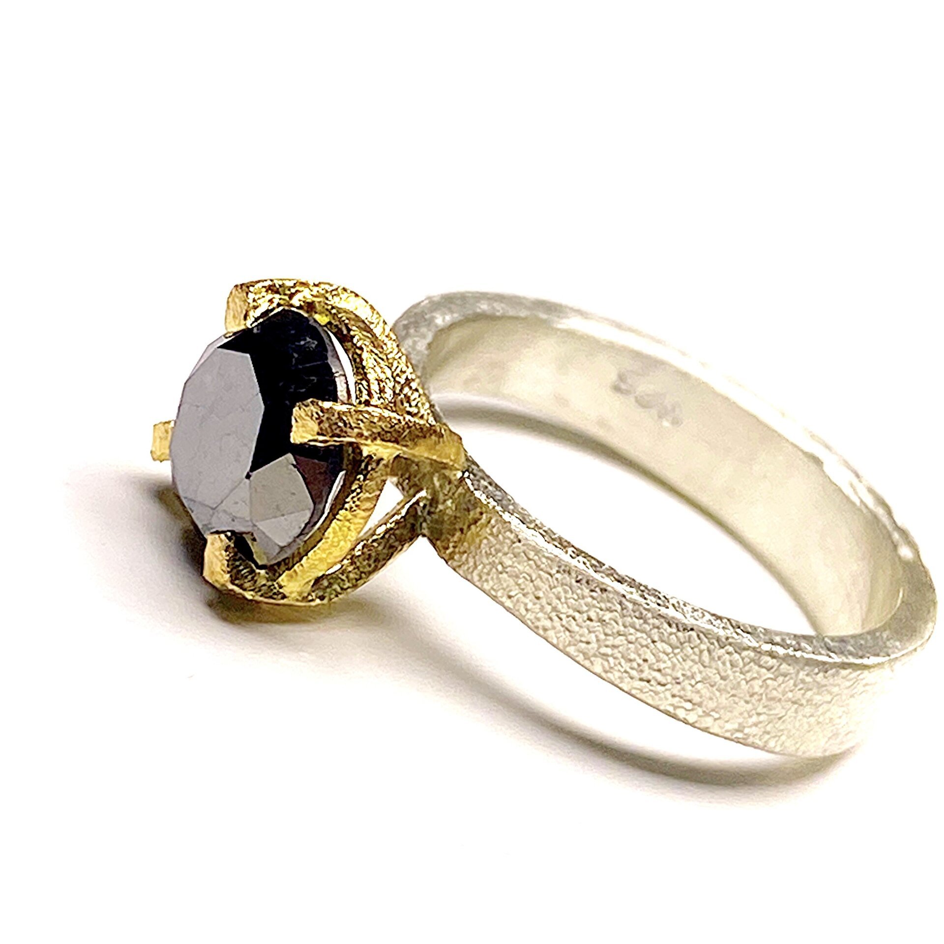 Increíble anillo solitario con precioso y enorme Diamante negro natural - 7