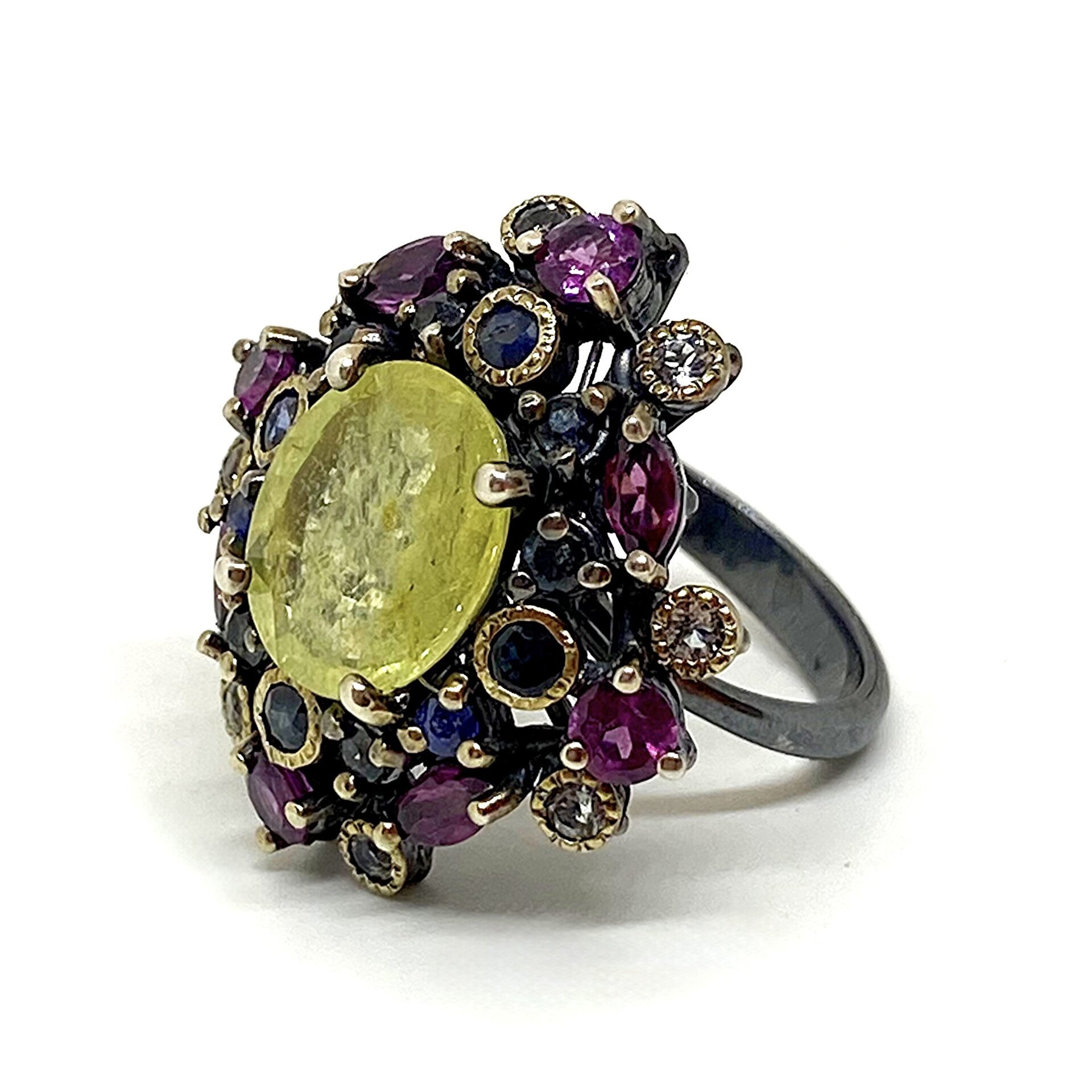Precioso anillo con preciosos Granates, Topazios y Zafiros con un Zafiro Amarill - 3