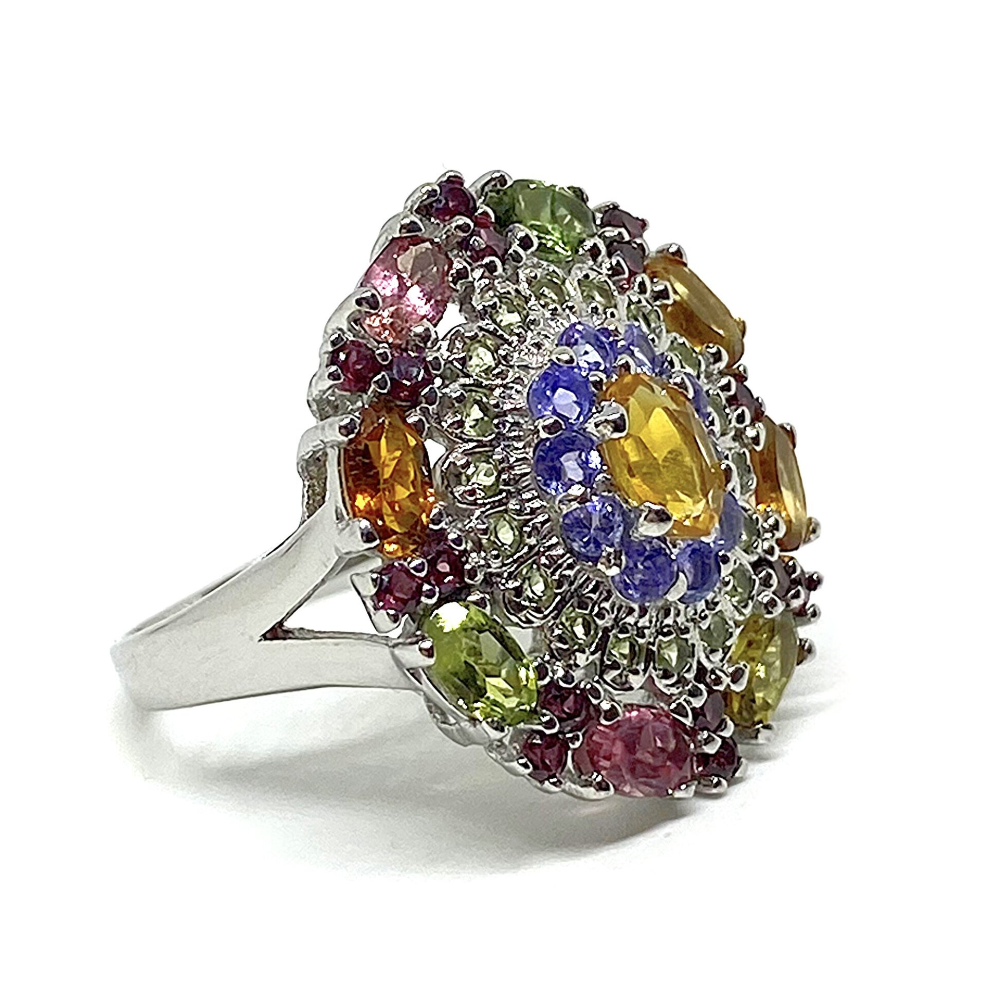 Precioso anillo con preciosas Turmalinas, Peridotos, Granates, Tanzanitas, - 2