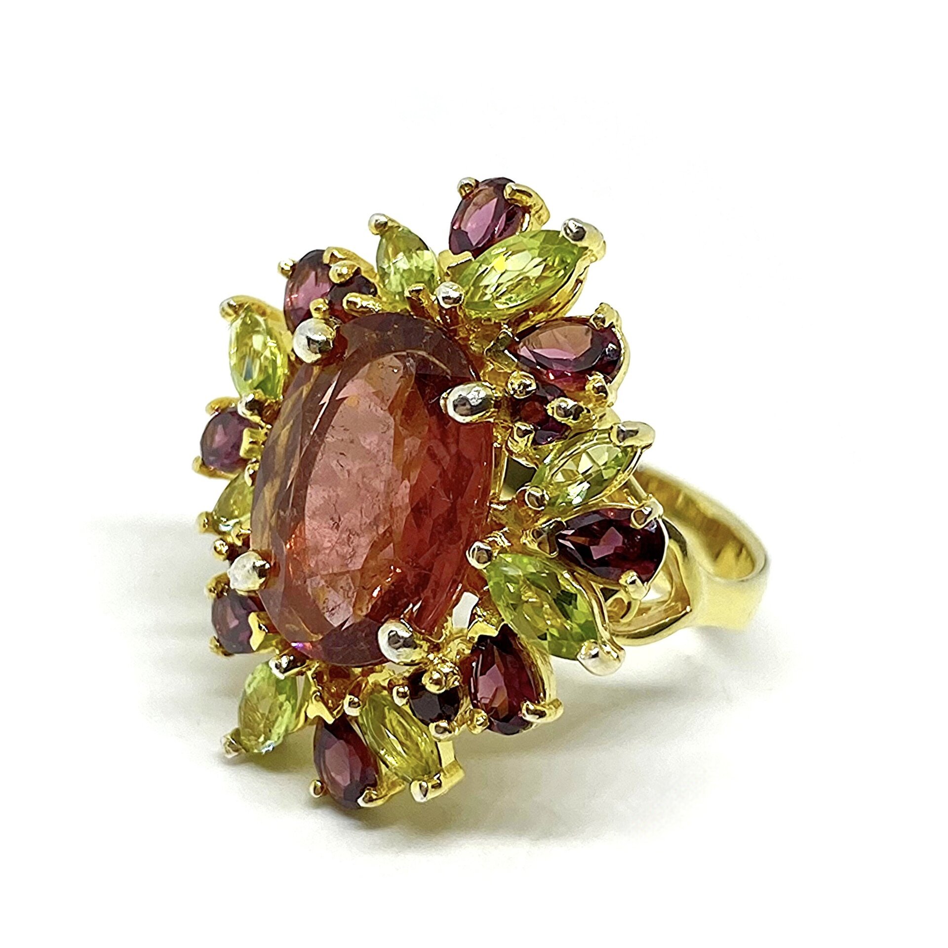 Deslumbrante y gran anillo con preciosos Granates Rodolita, Peridotos y - 4