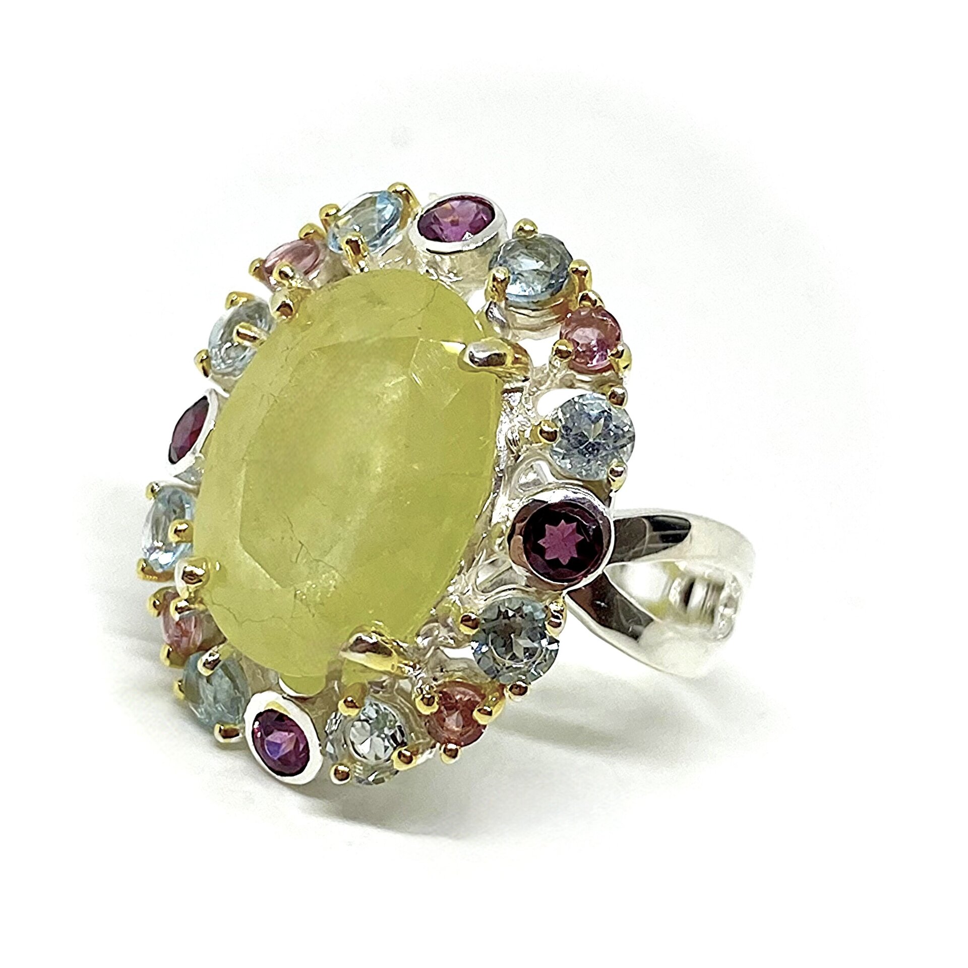 Magnífico anillo con preciosos Granates, Topazios y Turmalinas con un Zafiro - 5