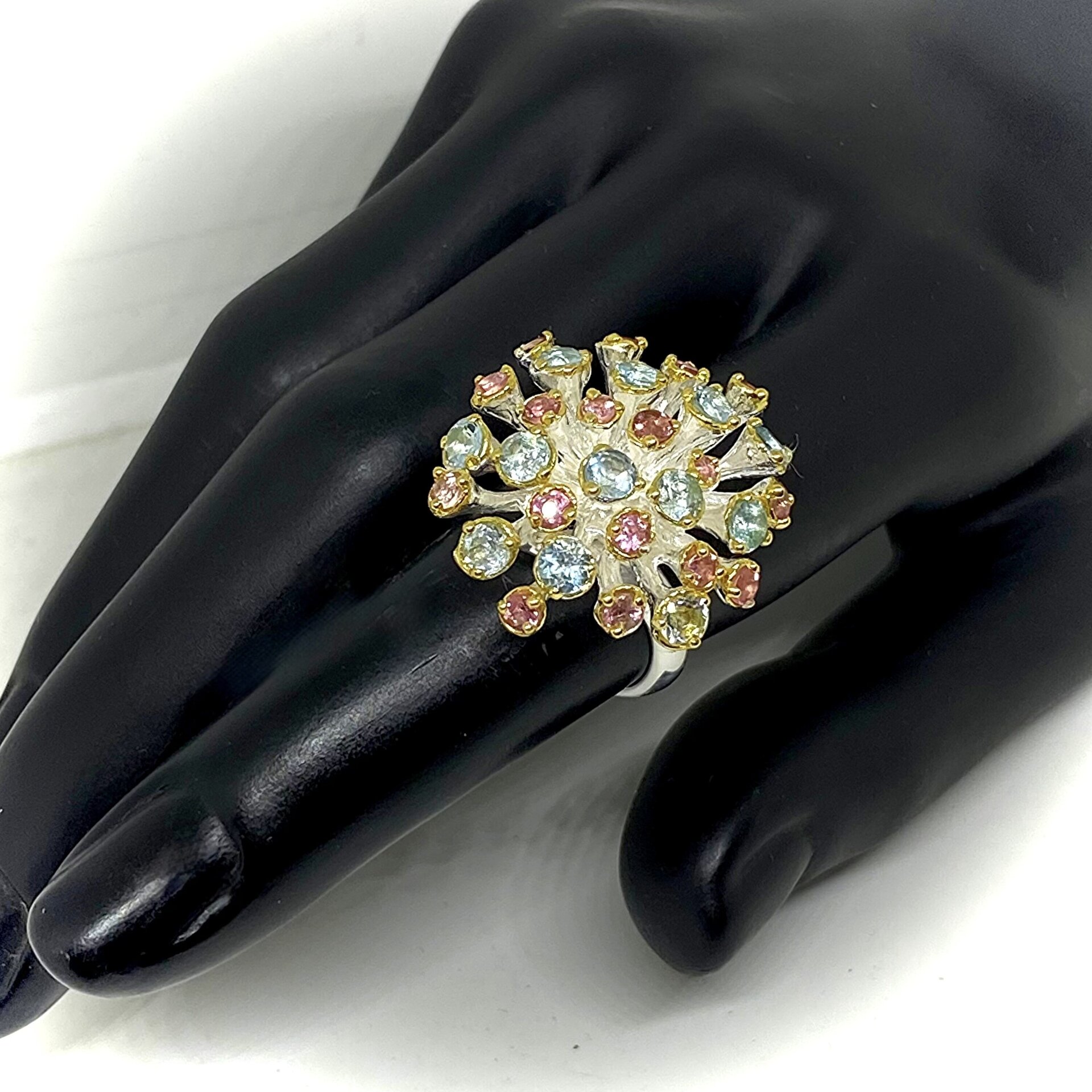 Precioso anillo con preciosas Turmalinas y Topacios azules. - 5