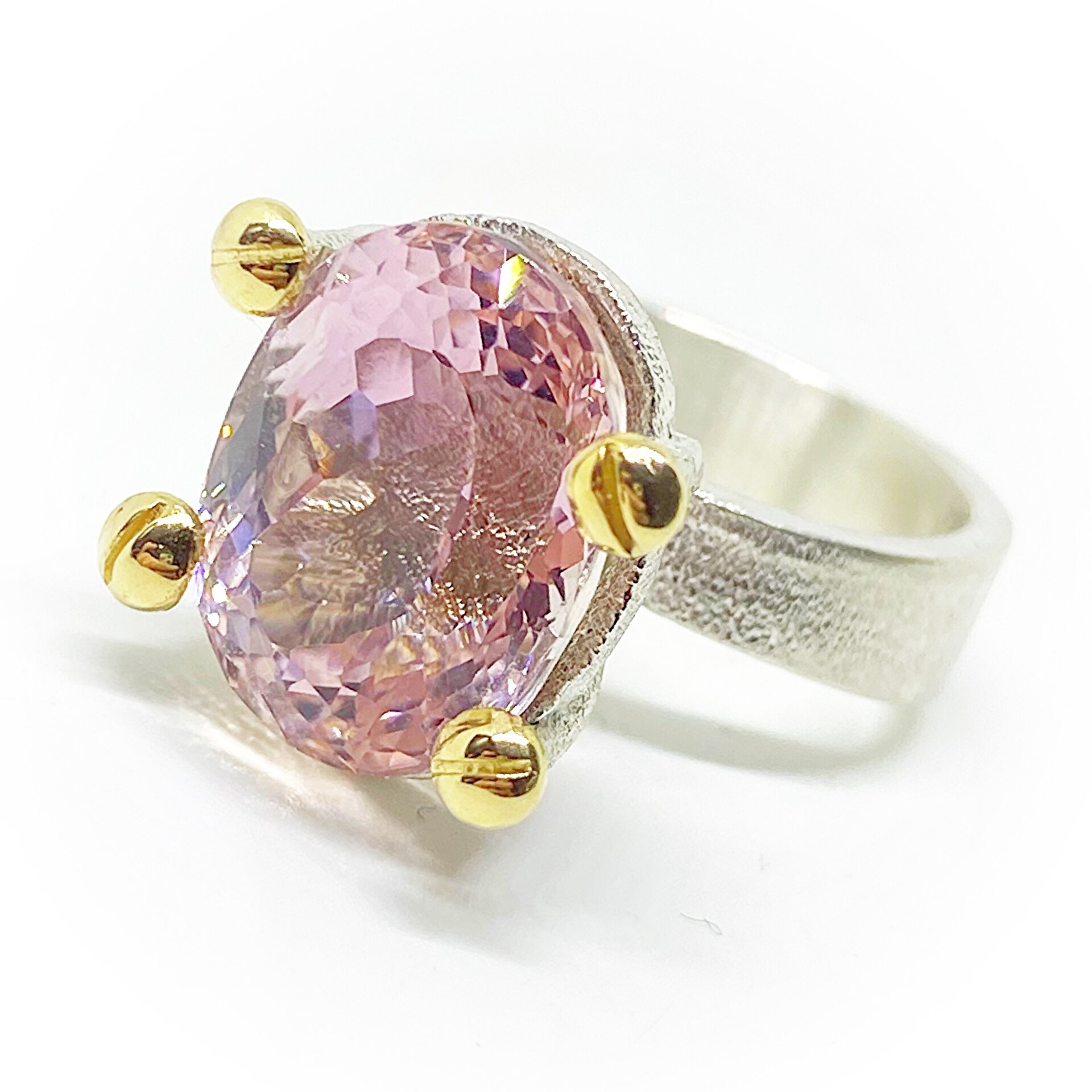 Precioso anillo con magnífica y gran Kunzita (Rosada/Naranja) natural - 2